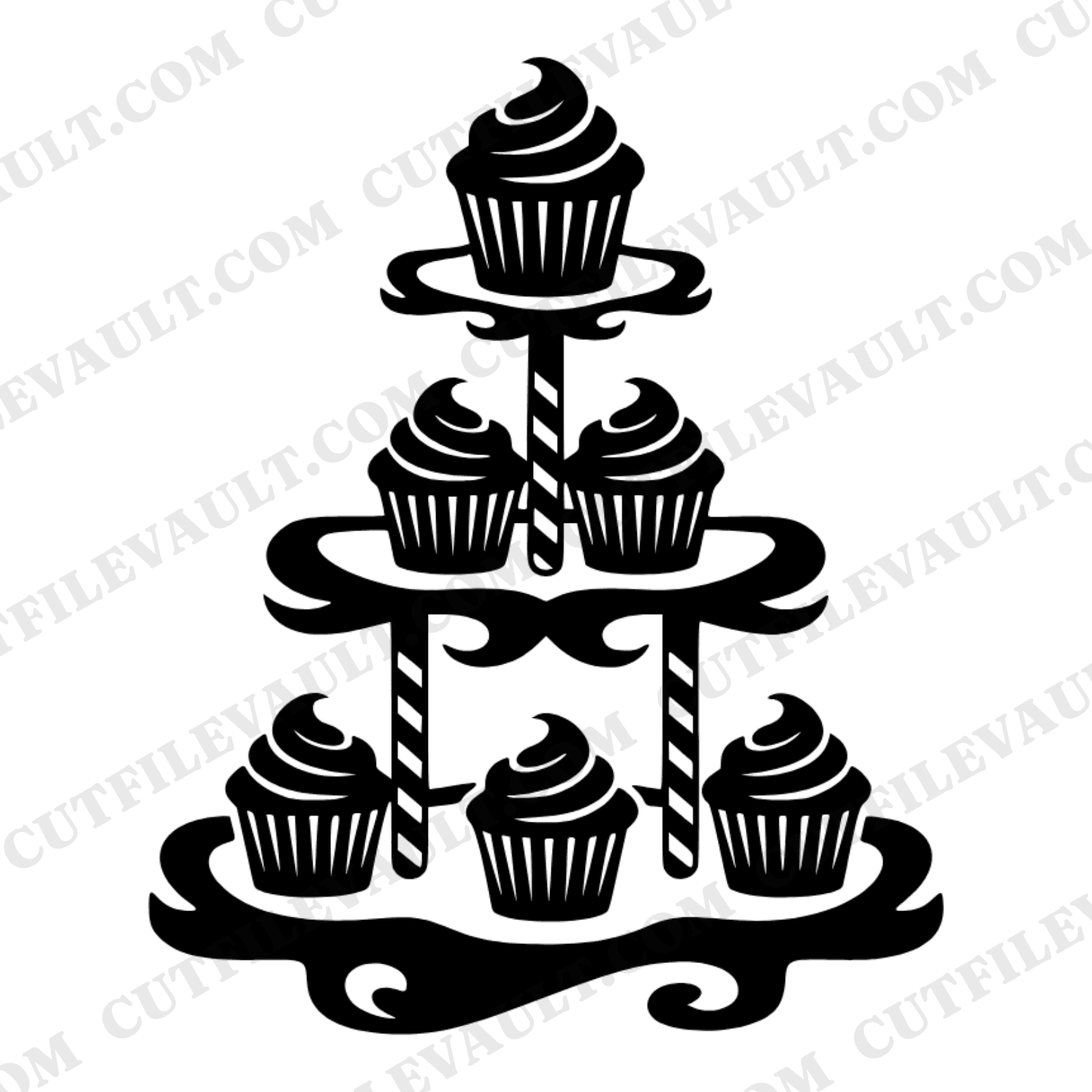 Christmas Cupcake Tower SVG PNG, Festive Candy Cane Stand Cut File, Holiday Party Decoration Design, view 1