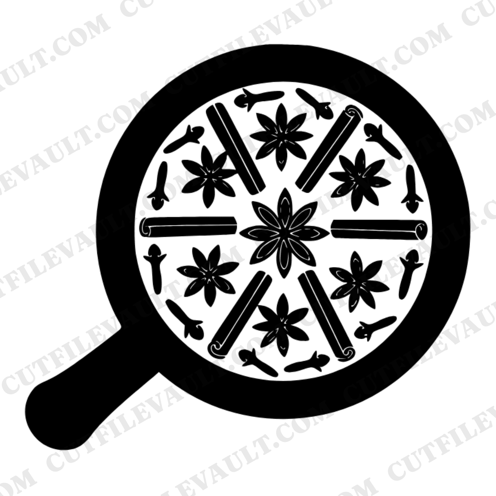 Christmas Spice Mortar SVG PNG, Vintage Pestle Botanical Overhead View, Holiday Kitchen Cut File, view 1