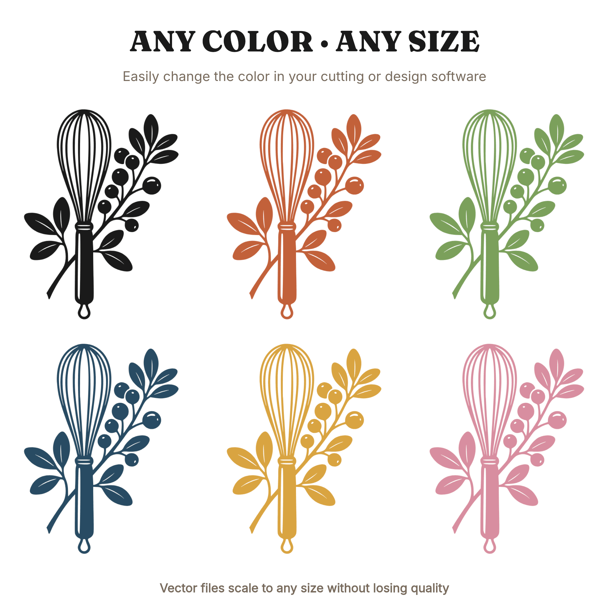 Botanical Whisk and Cranberry Branch SVG PNG, Retro 70s Kitchen Christmas Cut File for Baking Crafts, view 2