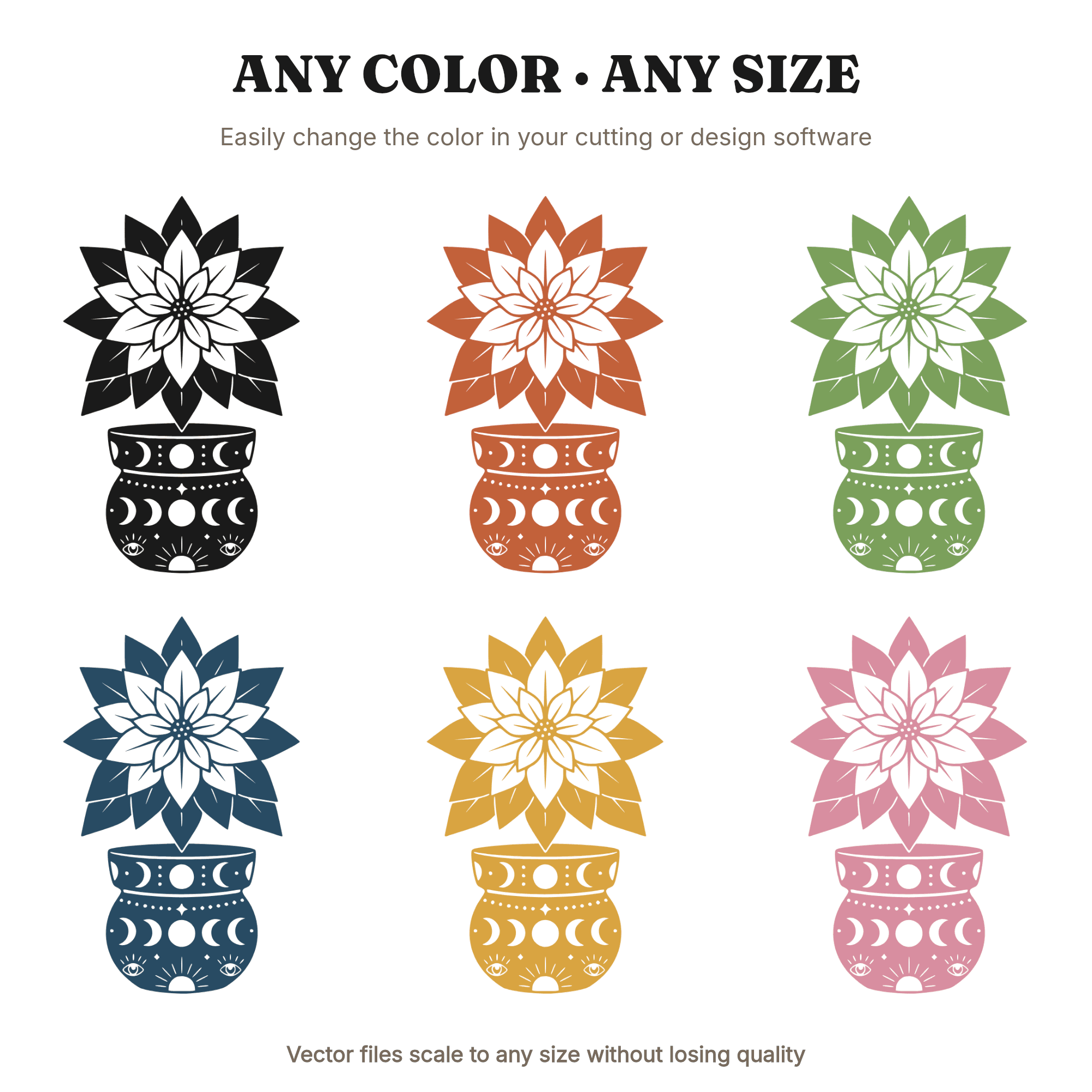 Celestial Poinsettia Star SVG PNG, Mystical Pot Christmas Flower Cut File, Bohemian Holiday Decor, view 2