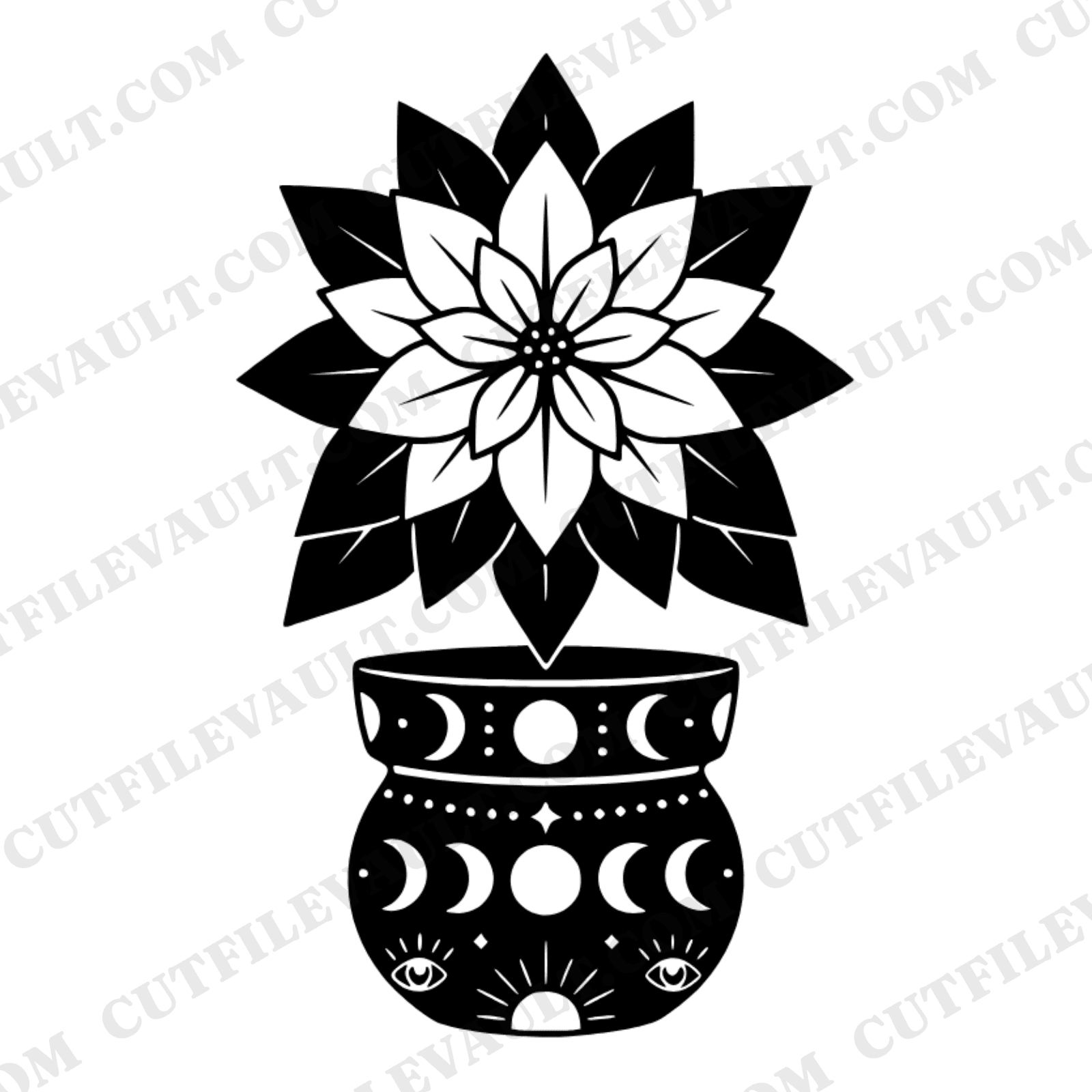 Celestial Poinsettia Star SVG PNG, Mystical Pot Christmas Flower Cut File, Bohemian Holiday Decor, view 1