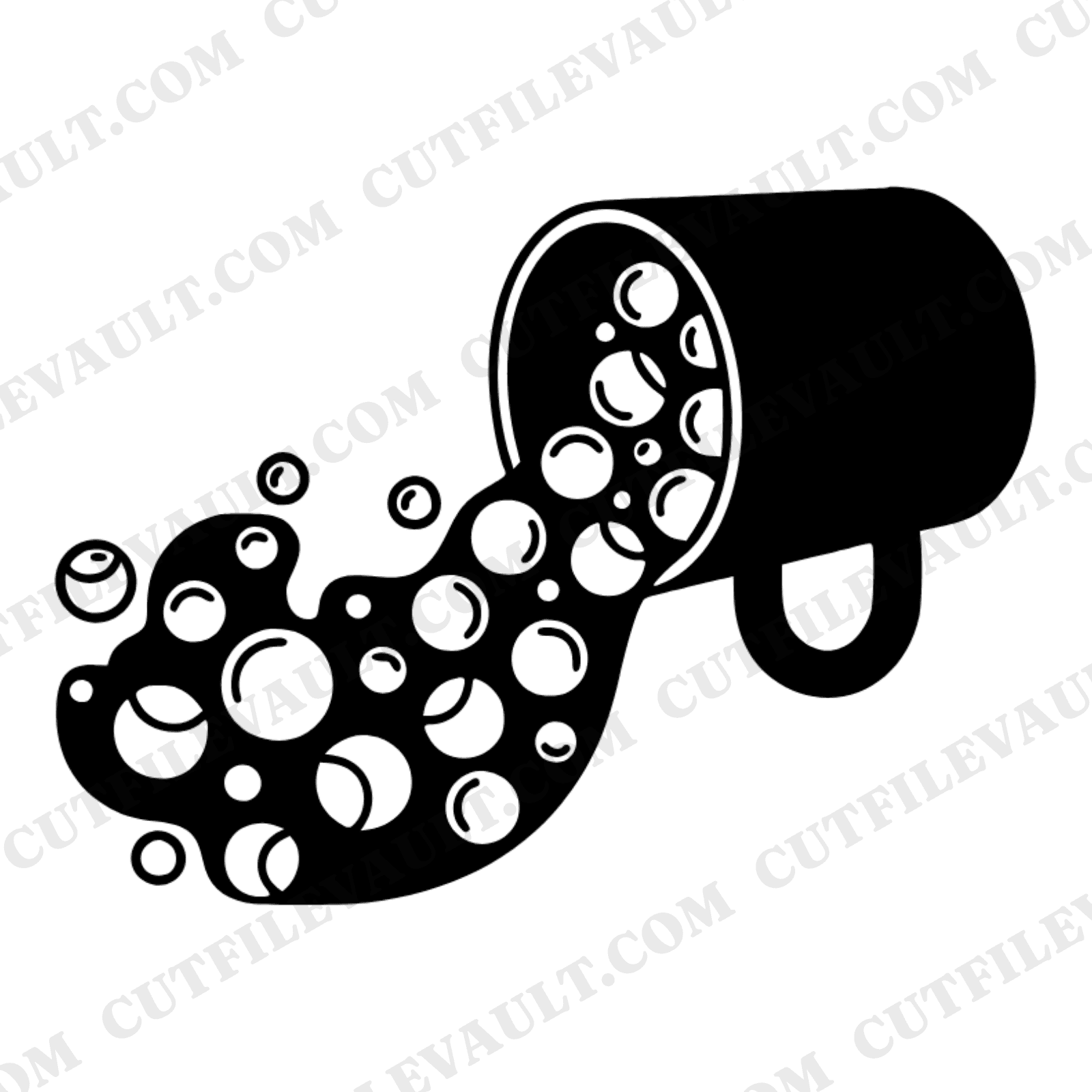 Tilted Cocoa Mug SVG, Spilling Marshmallows PNG, Y2K Hot Chocolate Line Art Cut File, view 1