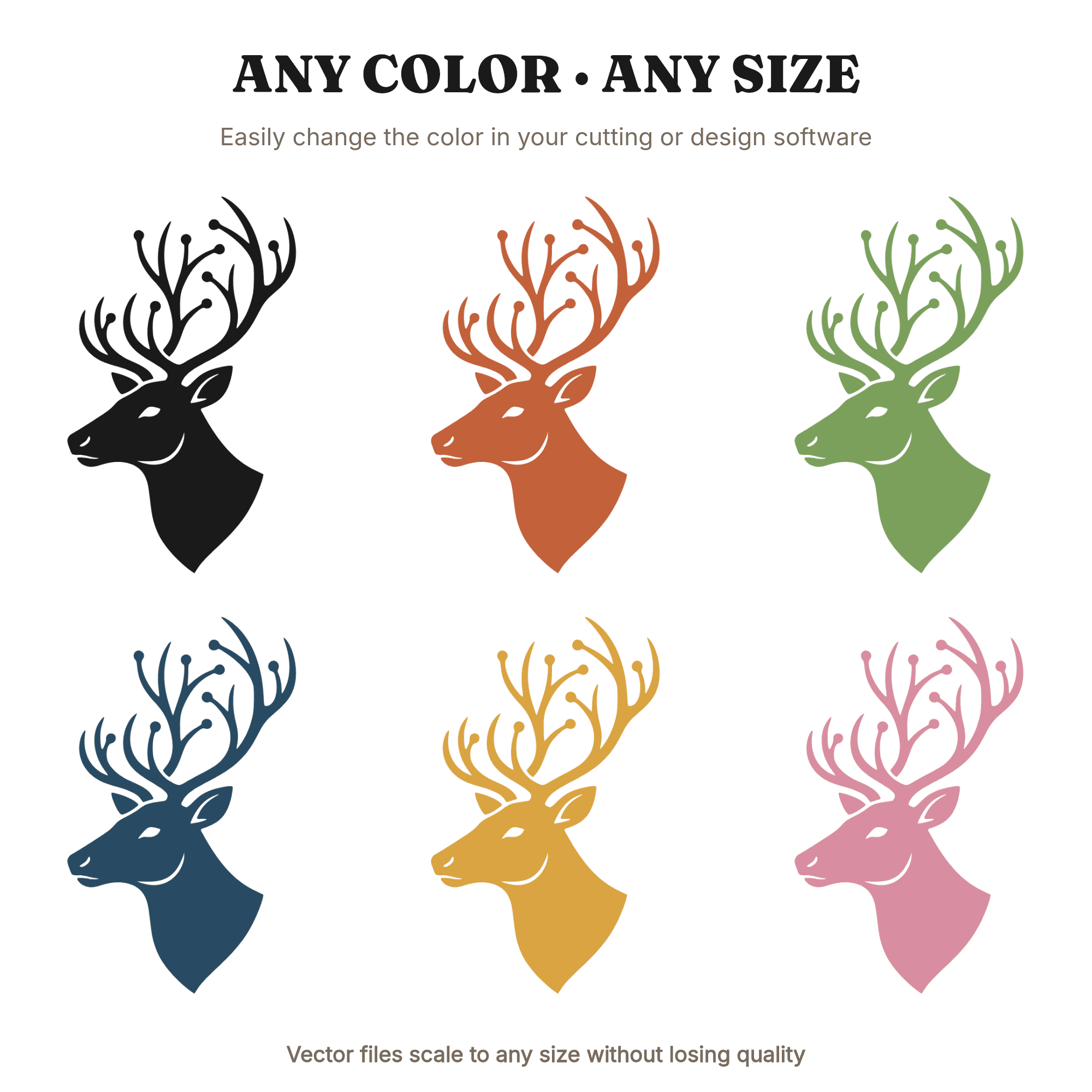 Botanical Reindeer Profile SVG, Mid Century Modern Christmas Silhouette PNG, Holiday Cut File, view 2
