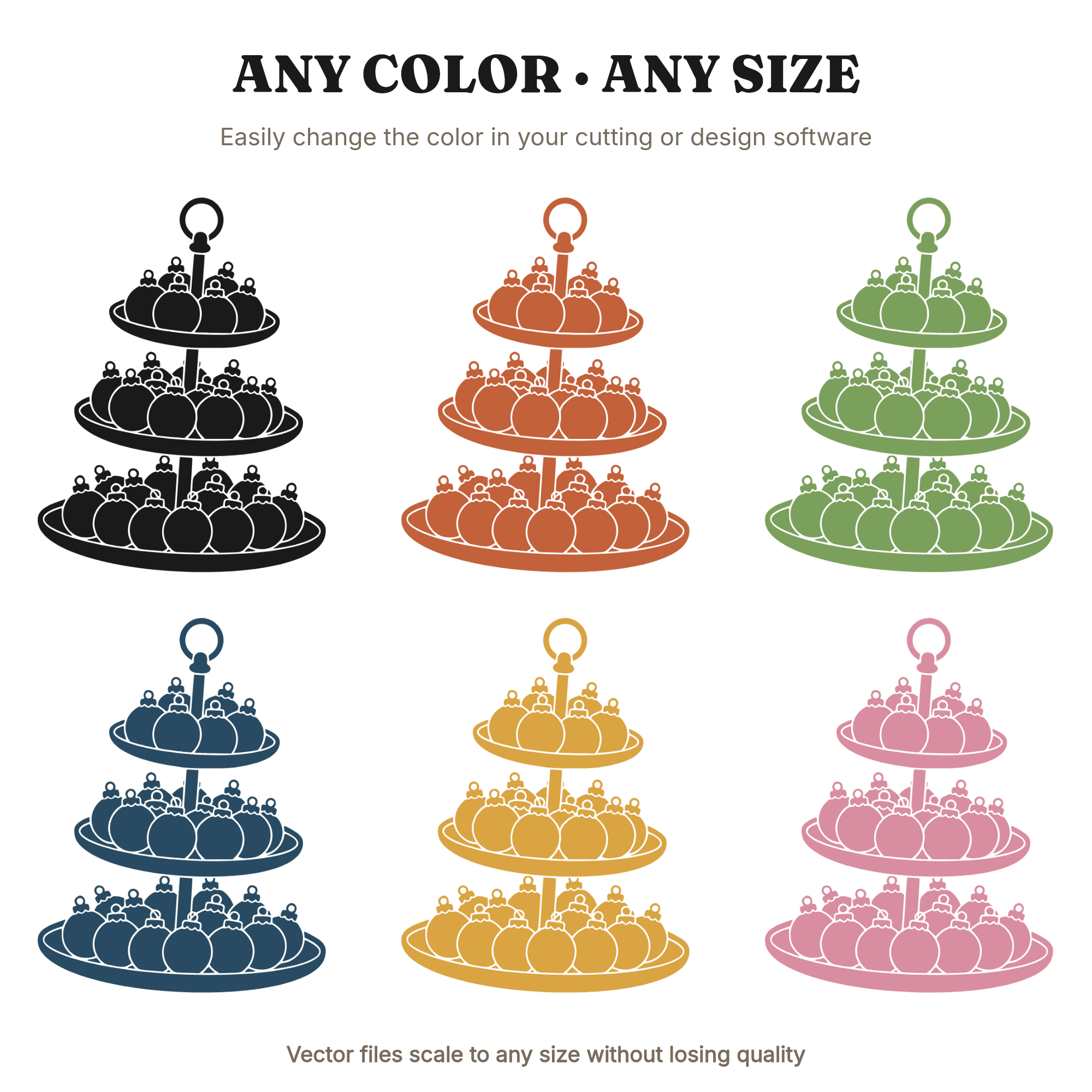 Christmas Tiered Stand SVG PNG, Ornament Baubles Line Art, Holiday Serving Tray Cut File, view 2