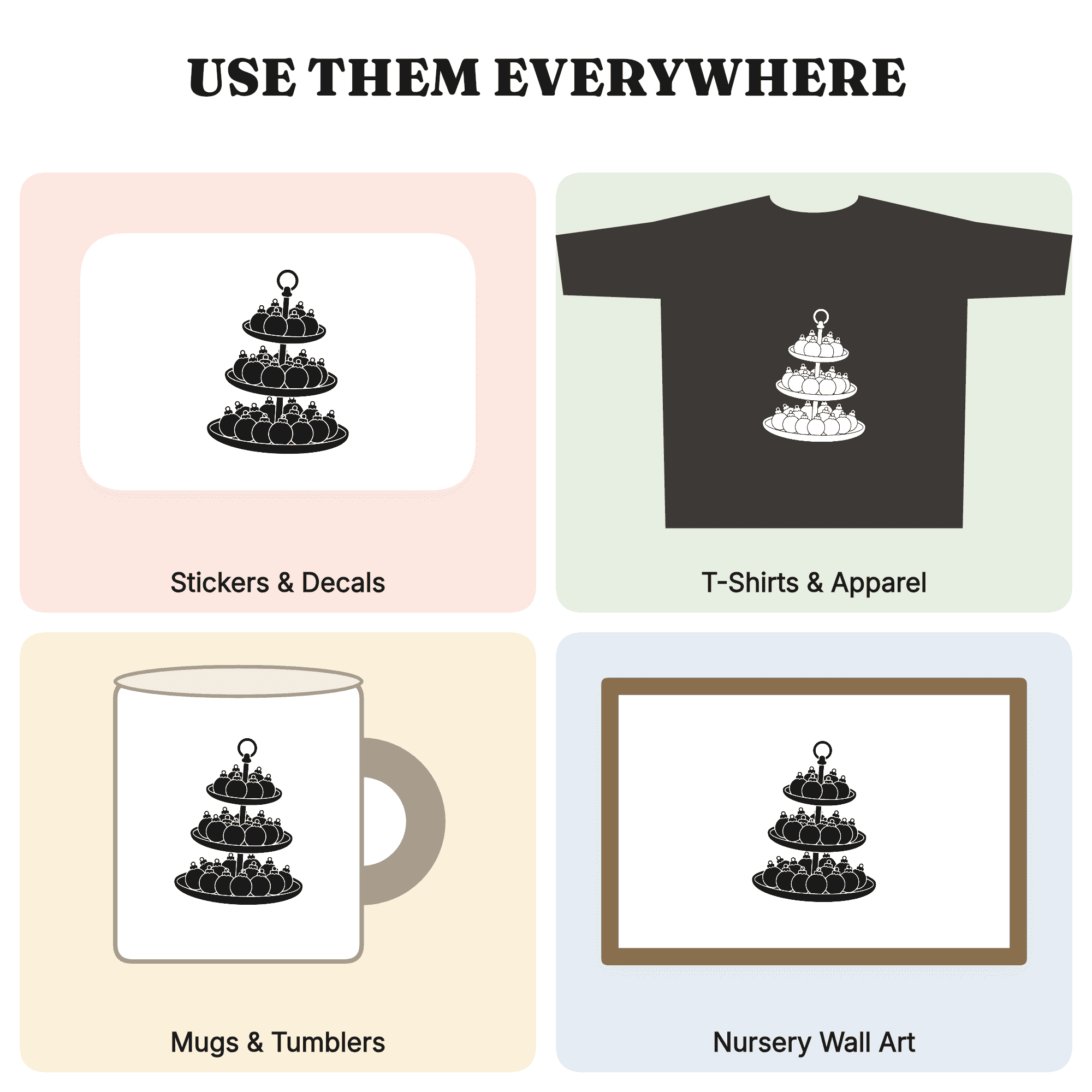 Christmas Tiered Stand SVG PNG, Ornament Baubles Line Art, Holiday Serving Tray Cut File, view 3