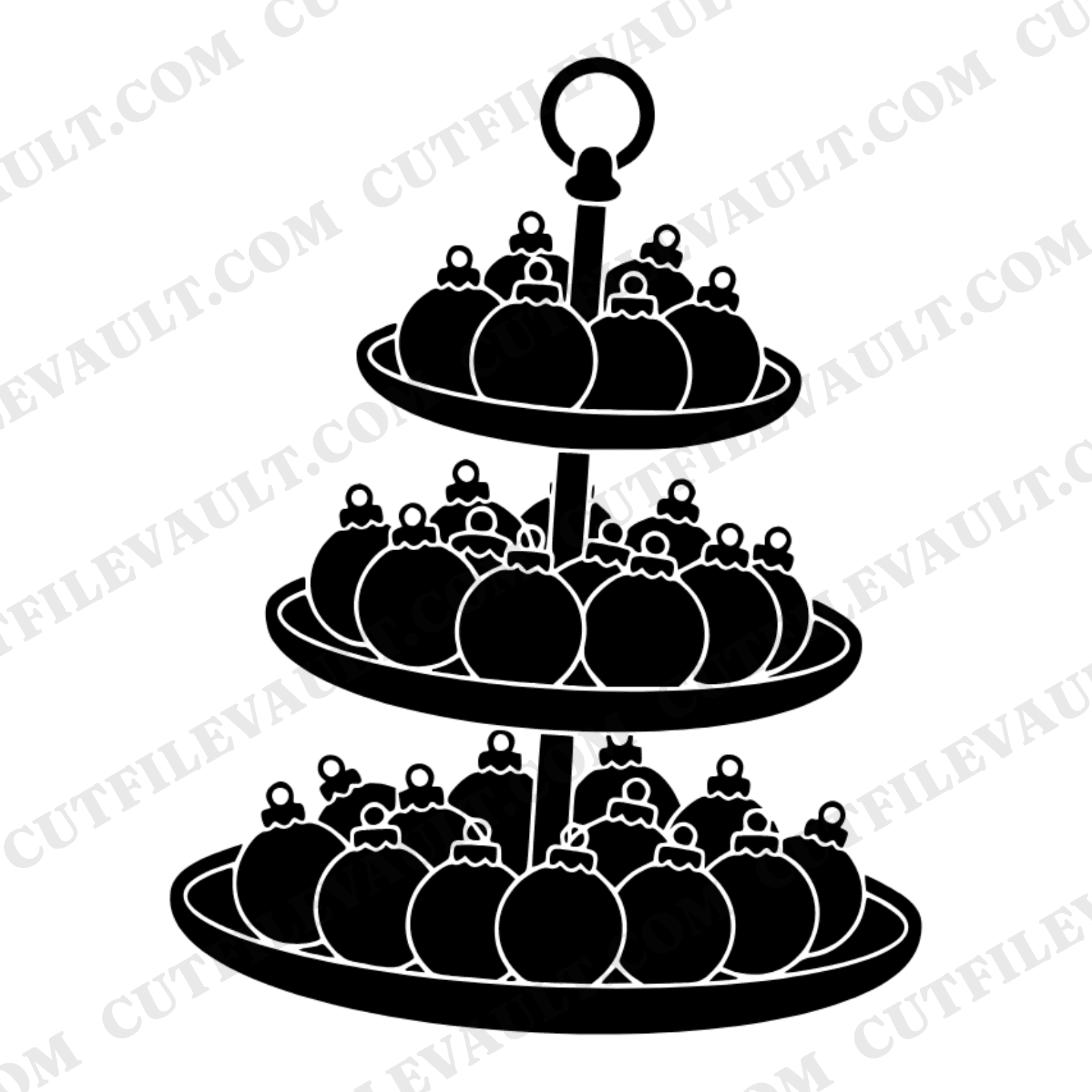 Christmas Tiered Stand SVG PNG, Ornament Baubles Line Art, Holiday Serving Tray Cut File, view 1