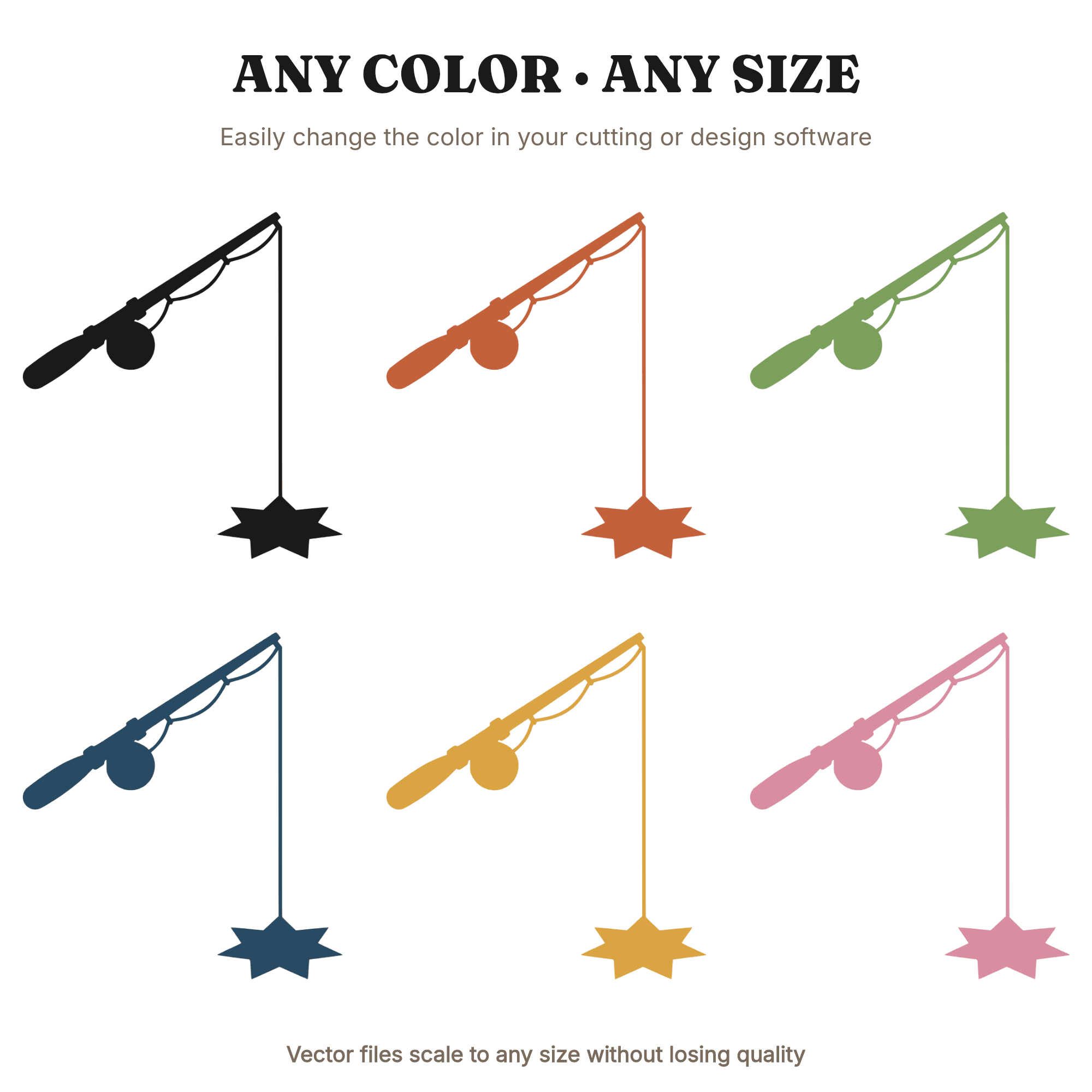 Nordic Ice Fishing Rod SVG PNG, Scandinavian Christmas Star Hole Cut File, Winter Fishing Silhouette, view 2