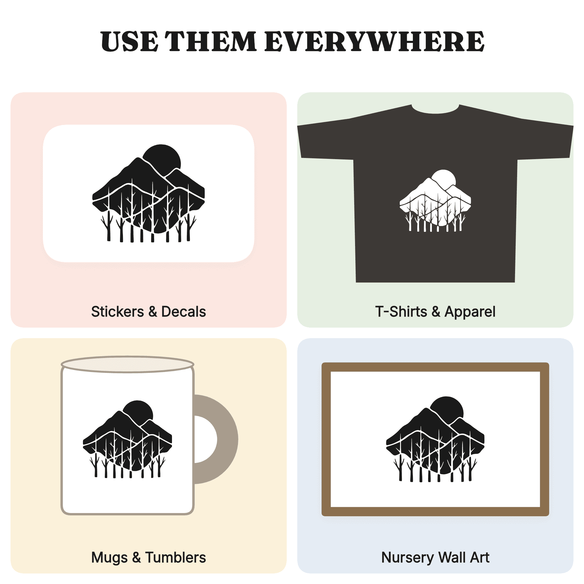 Boho Mountain Sunrise SVG PNG, Aspen Trees Layered Mountain Scene Cut File for Cricut Silhouette, view 3