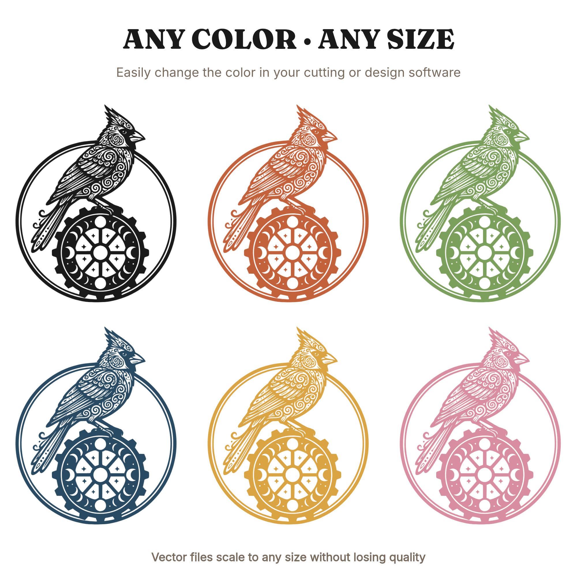 Celestial Cardinal on Steampunk Gear SVG PNG, Mystical Christmas Bird Cut File, Vintage Holiday, view 2