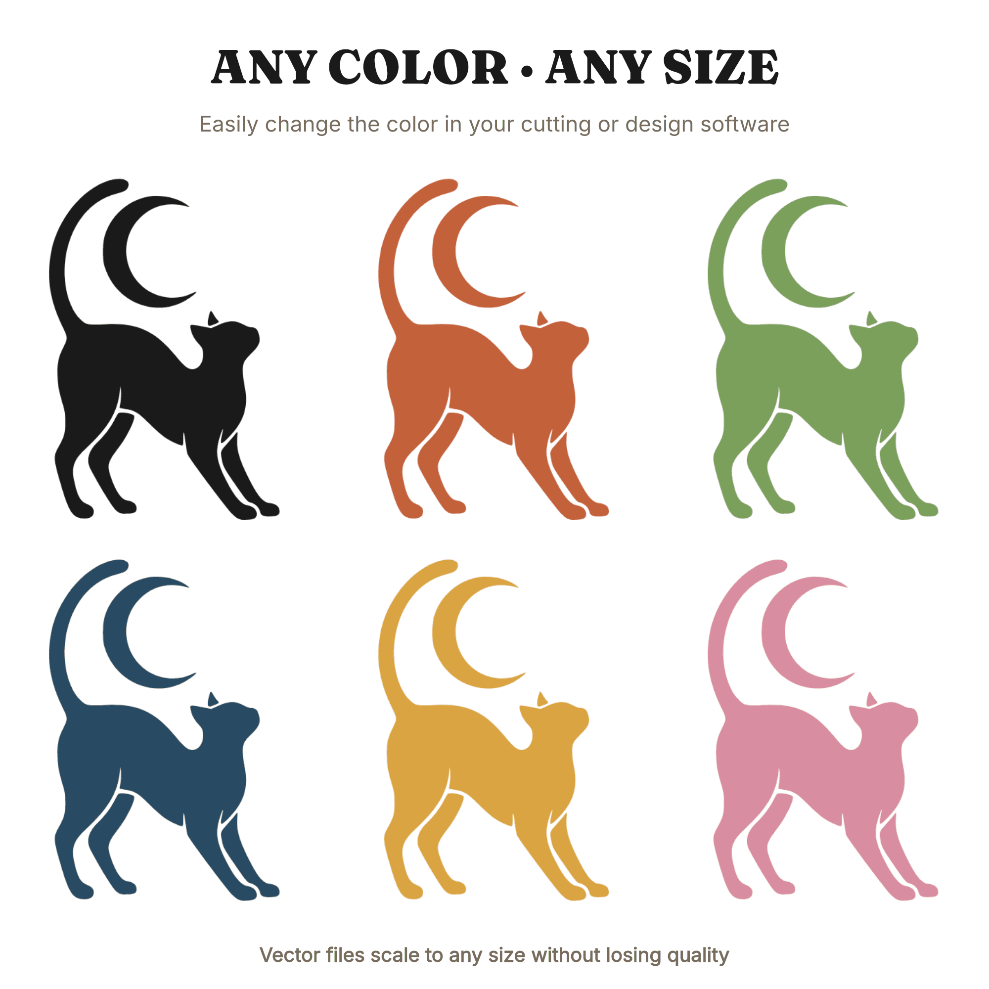 Mystical Moon Cat Silhouette SVG PNG, Halloween Black Cat Stretch Boho Witchy Cut File Design, view 2