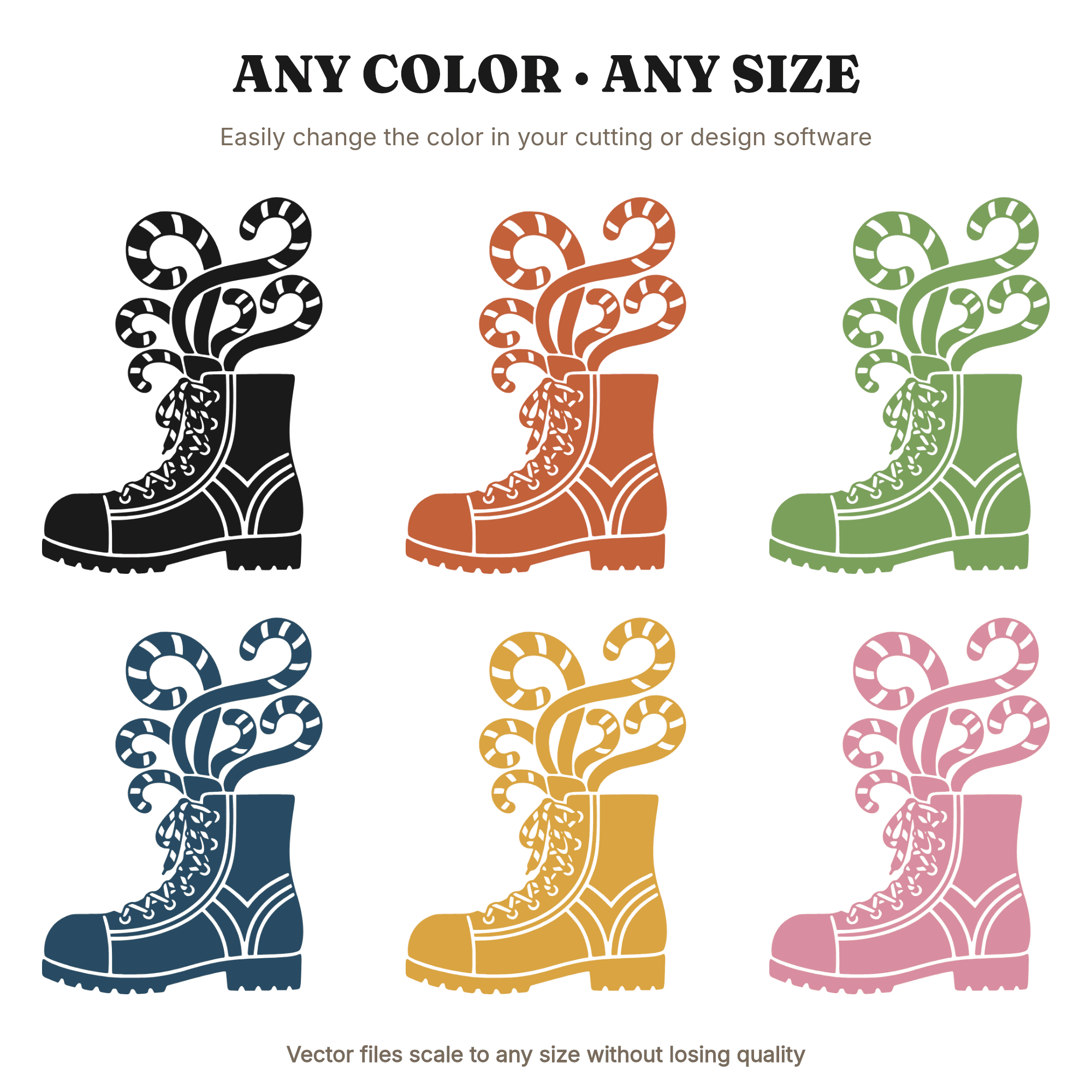 Art Deco Christmas Hiking Boot SVG, Candy Cane Laces PNG, Holiday Outdoor Cut File, view 2