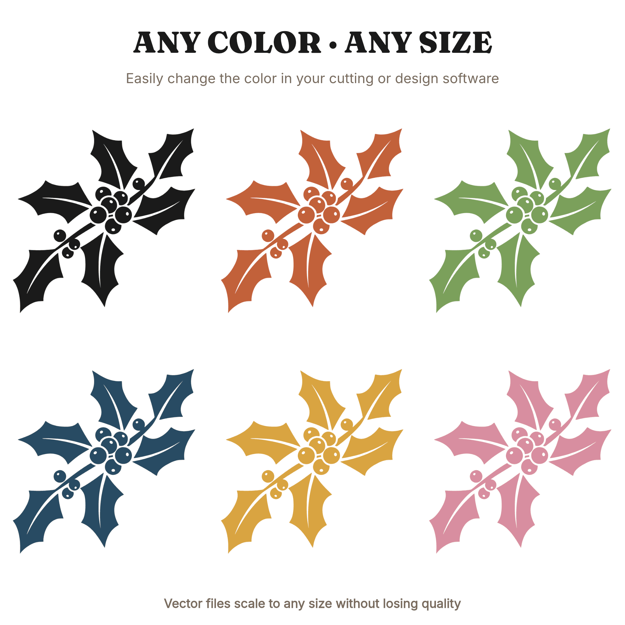 Art Deco Holly Branch SVG PNG, Geometric Christmas Silhouette Cut File, Modern Holiday Decor, view 2