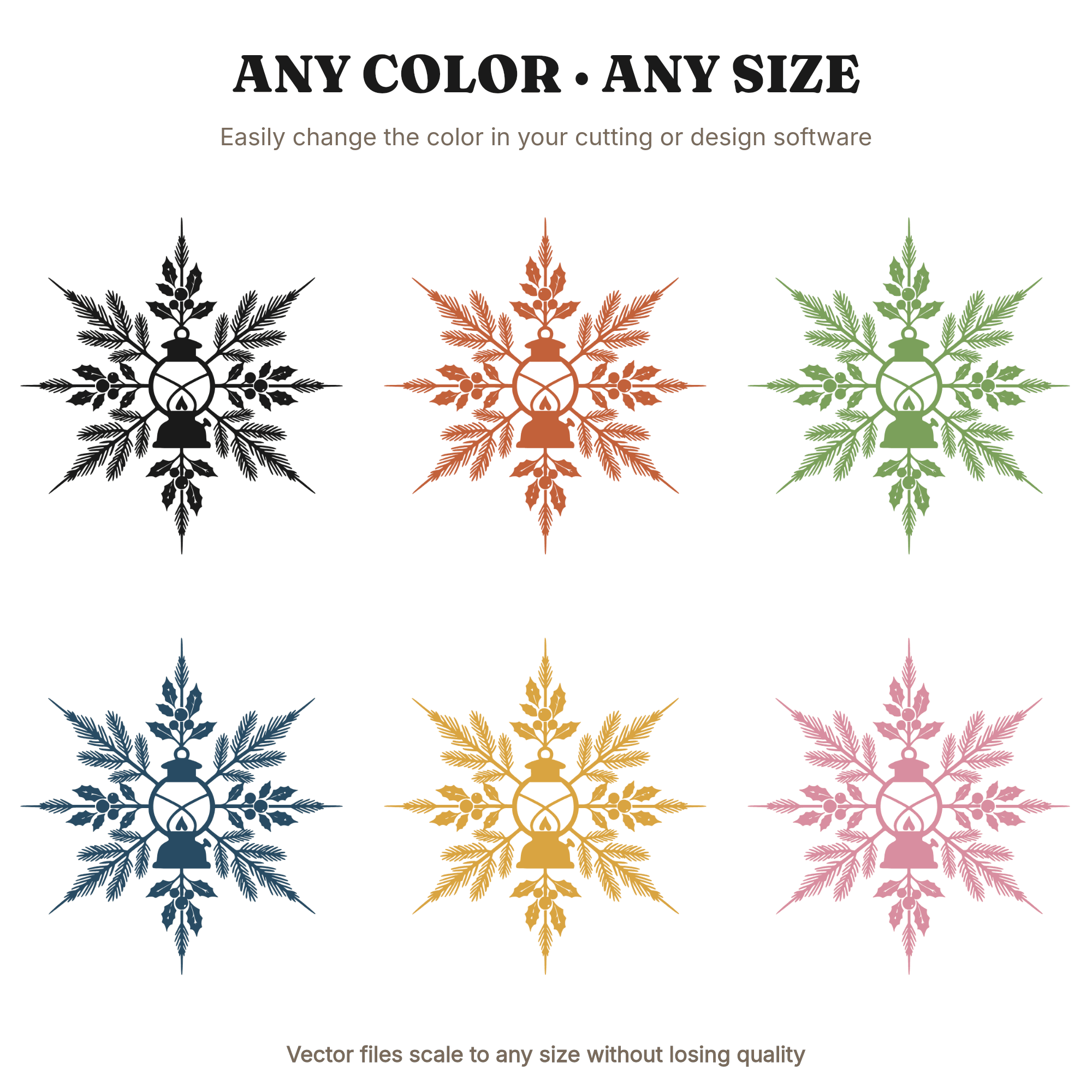 Nordic Christmas Camping Lantern SVG PNG, Overhead Star Light Rays, Winter Pine Berries Cut File, view 2