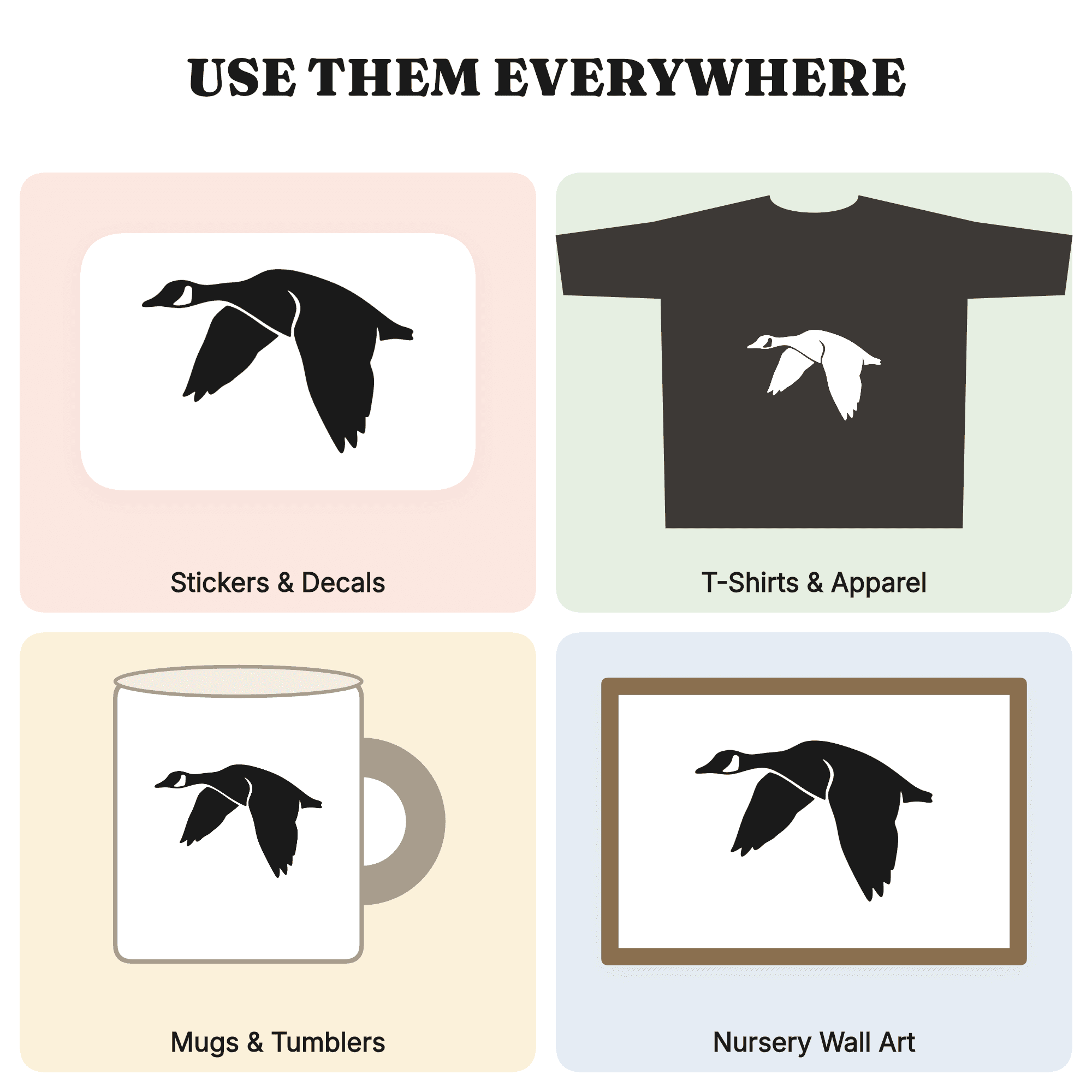 Canada Goose in Flight SVG PNG, Autumn Migration Bird Silhouette Cut File for Farmhouse Decor, view 3