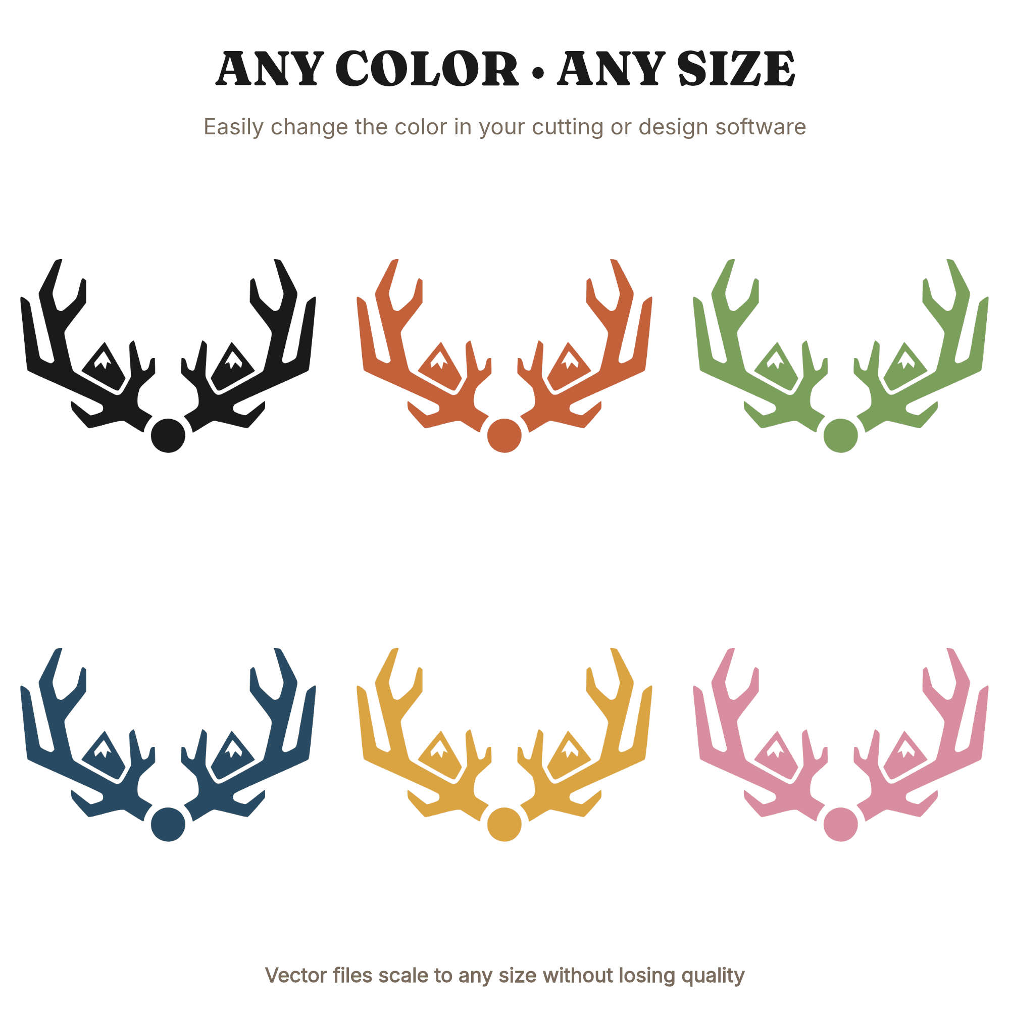 Overhead Reindeer Antlers Mountain Sun SVG PNG, Holiday Silhouette Cut File, Christmas Kids Room Decor, view 2