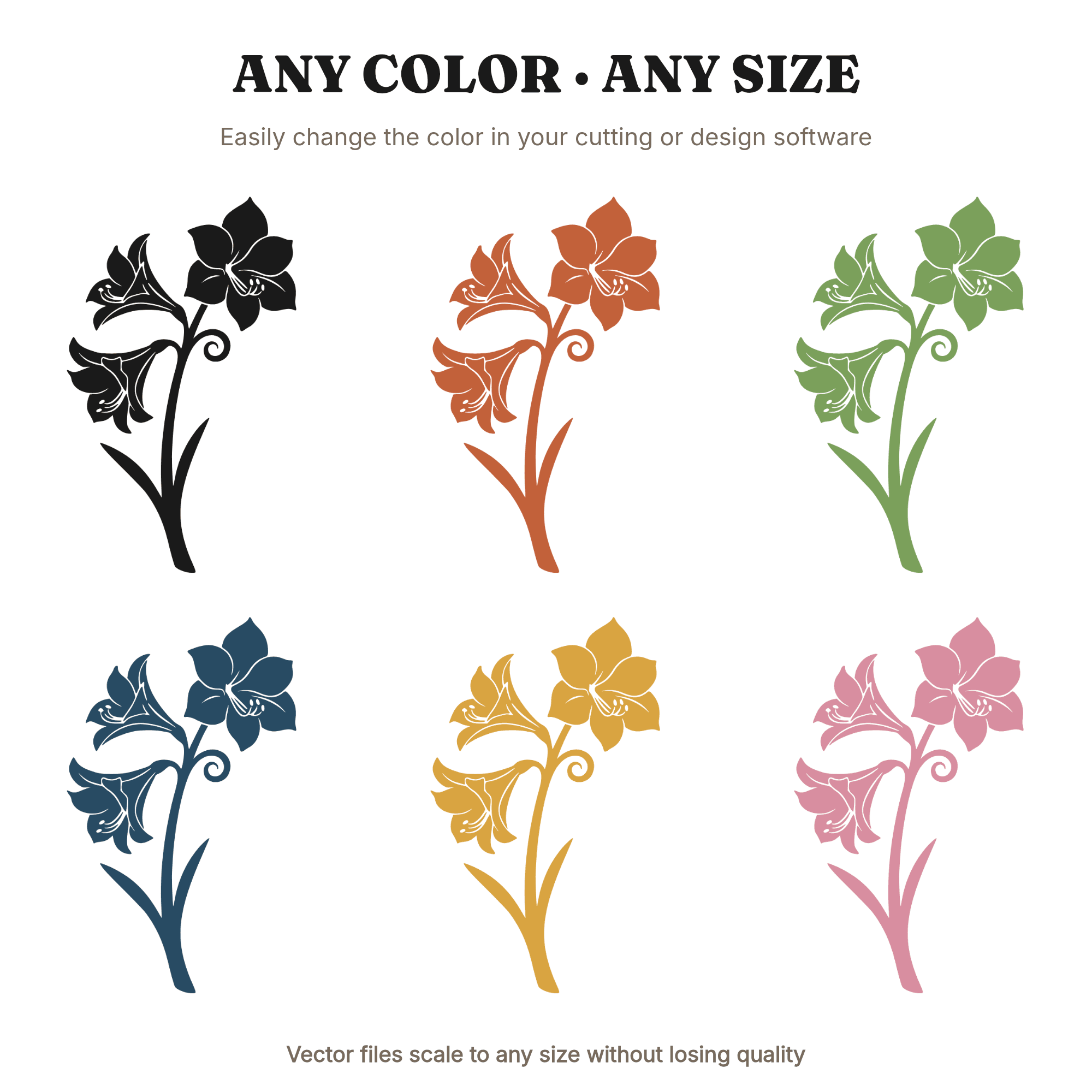 Amaryllis Flower SVG PNG, Retro 70s Botanical Silhouette, Christmas Holiday Floral Cut File, view 2