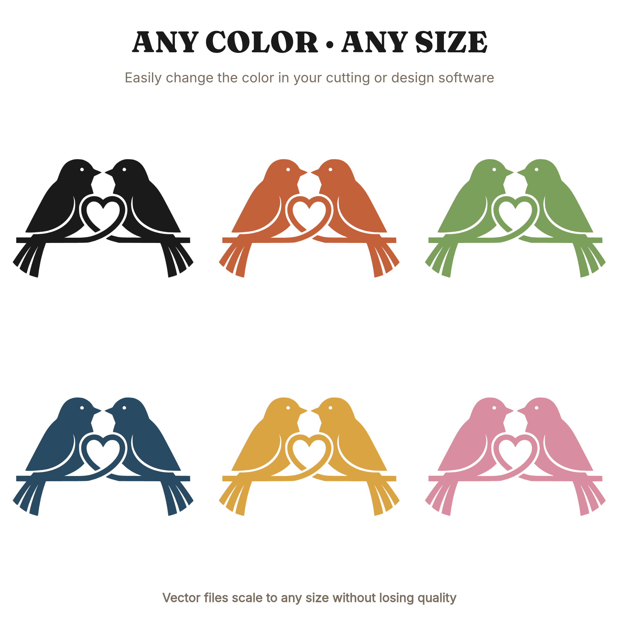 Nordic Lovebirds Heart SVG PNG, Negative Space Valentine Cut File, Cottagecore Floral Birds, view 2