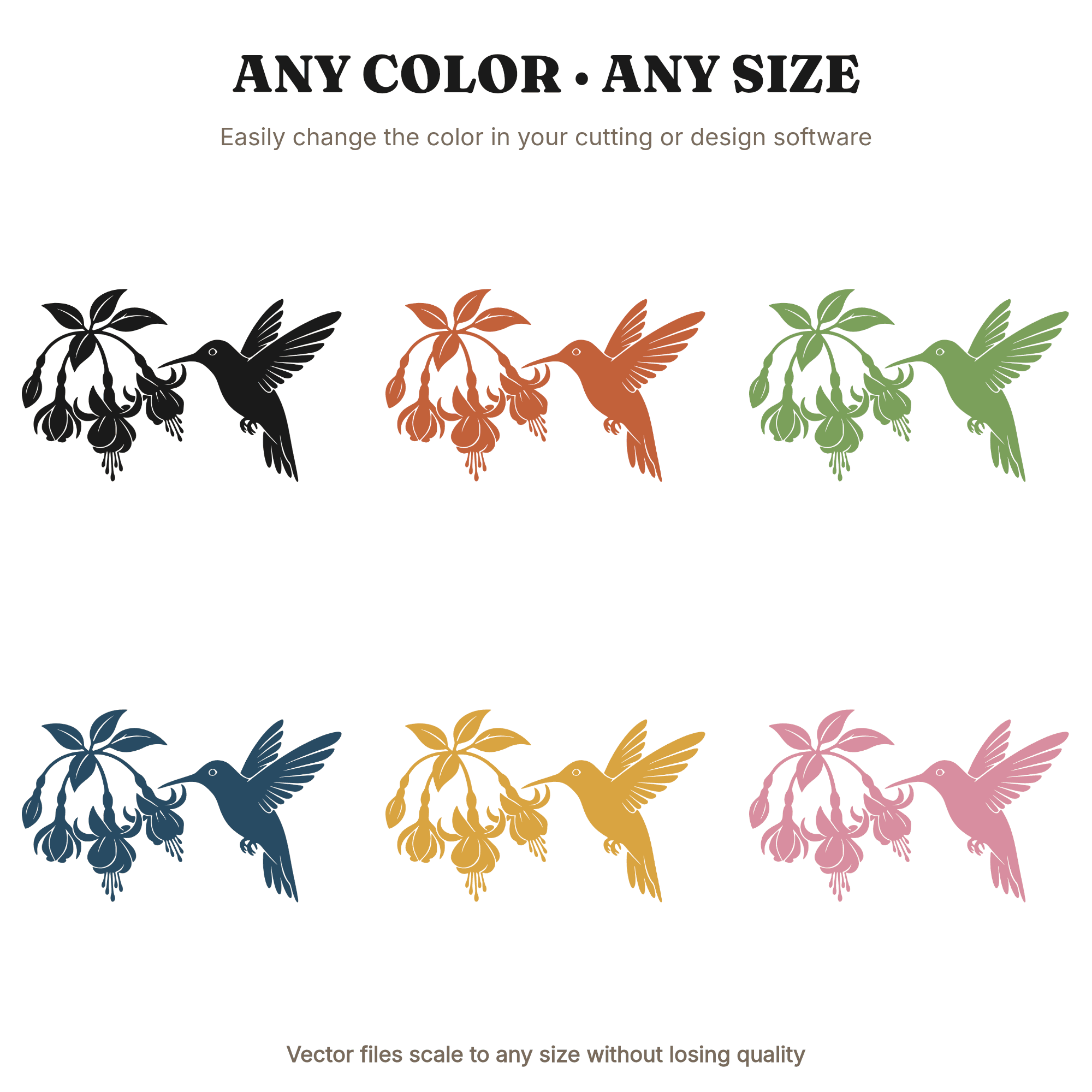 Hummingbird Fuchsia Flower SVG PNG, Valentine Nature Silhouette Cut File, Romantic Bird Floral Design, view 2