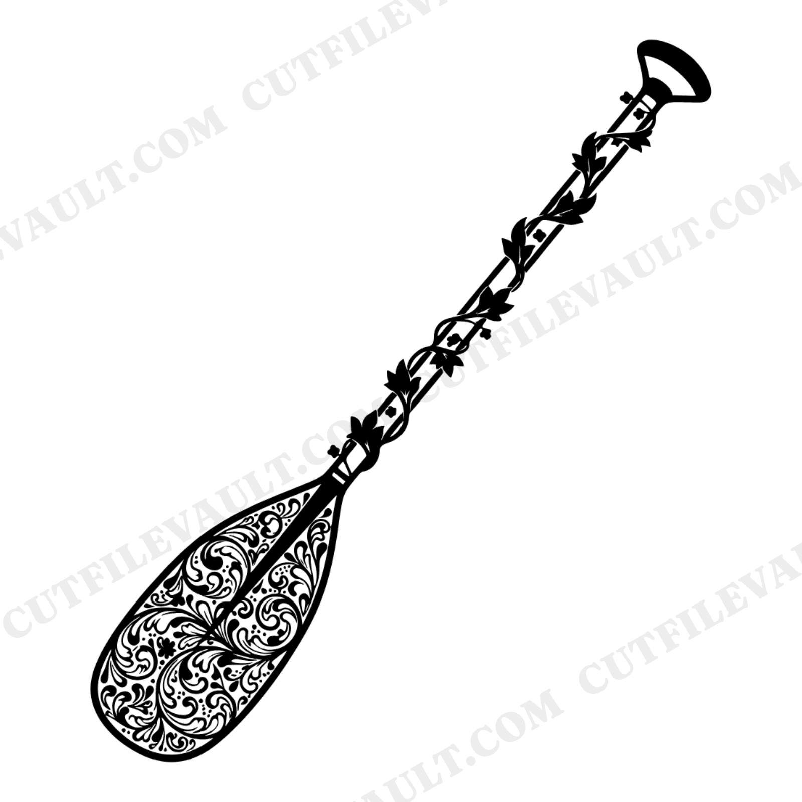 Valentine Kayak Paddle Heart SVG PNG, Vintage Botanical Vine Medallion Cut File for Couples, view 1