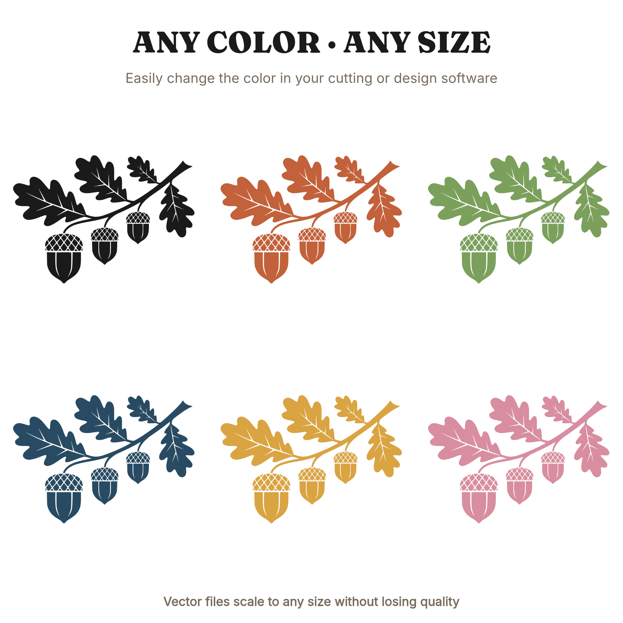 Art Deco Acorn Branch SVG PNG, Autumn Oak Botanical Silhouette Cut File, Farmhouse Fall Decor, view 2