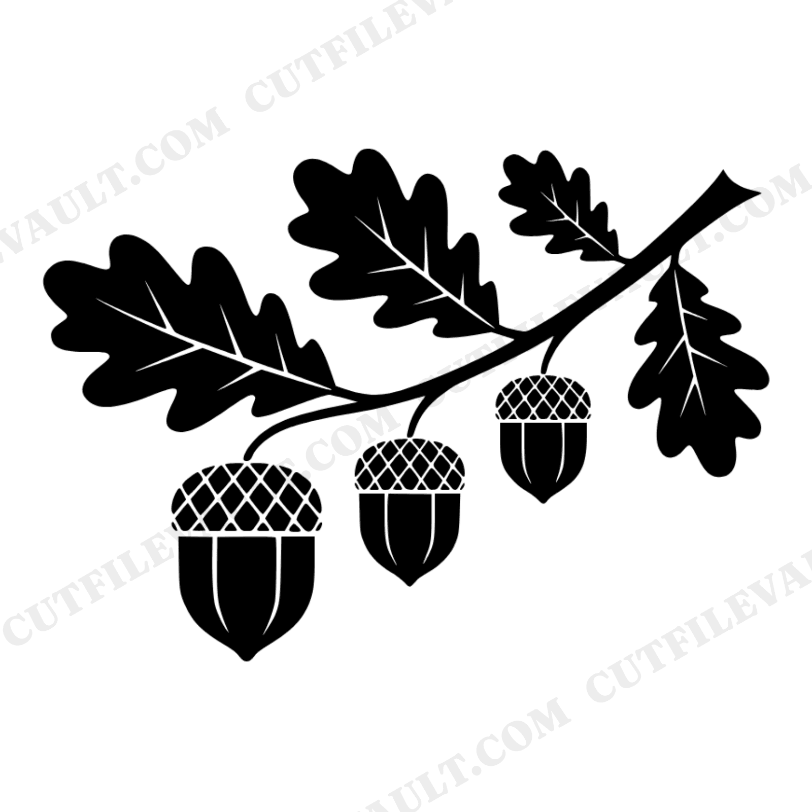 Art Deco Acorn Branch SVG PNG, Autumn Oak Botanical Silhouette Cut File, Farmhouse Fall Decor, view 1