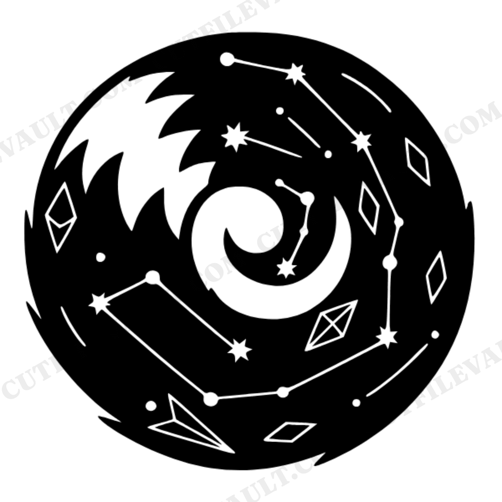 Celestial Fox Tail Spiral SVG PNG, Valentine Constellation Art Deco Geometric Cut File Design, view 1
