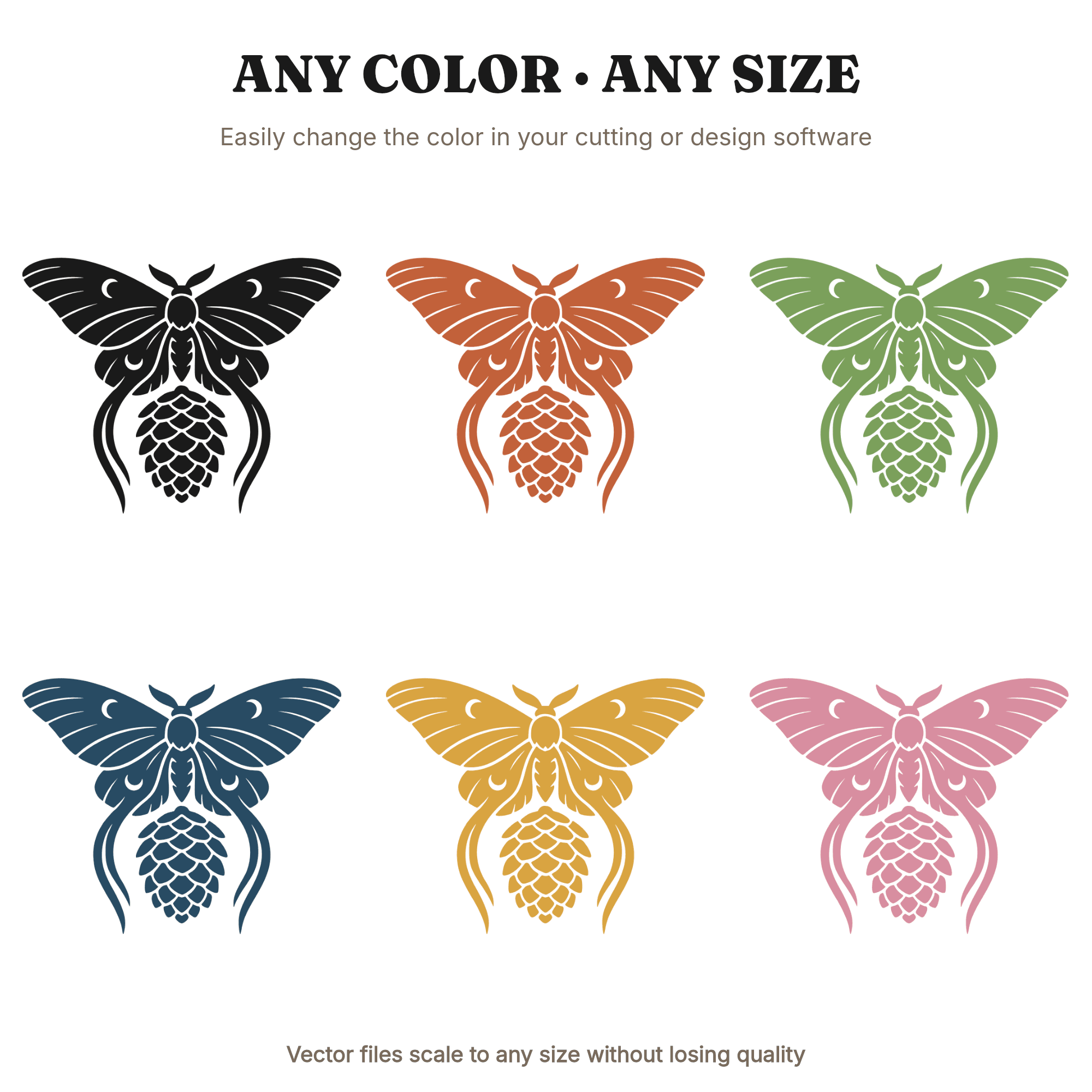 Mystical Luna Moth on Pinecone SVG PNG, Woodland Christmas Silhouette Cut File, Cottagecore Holiday, view 2
