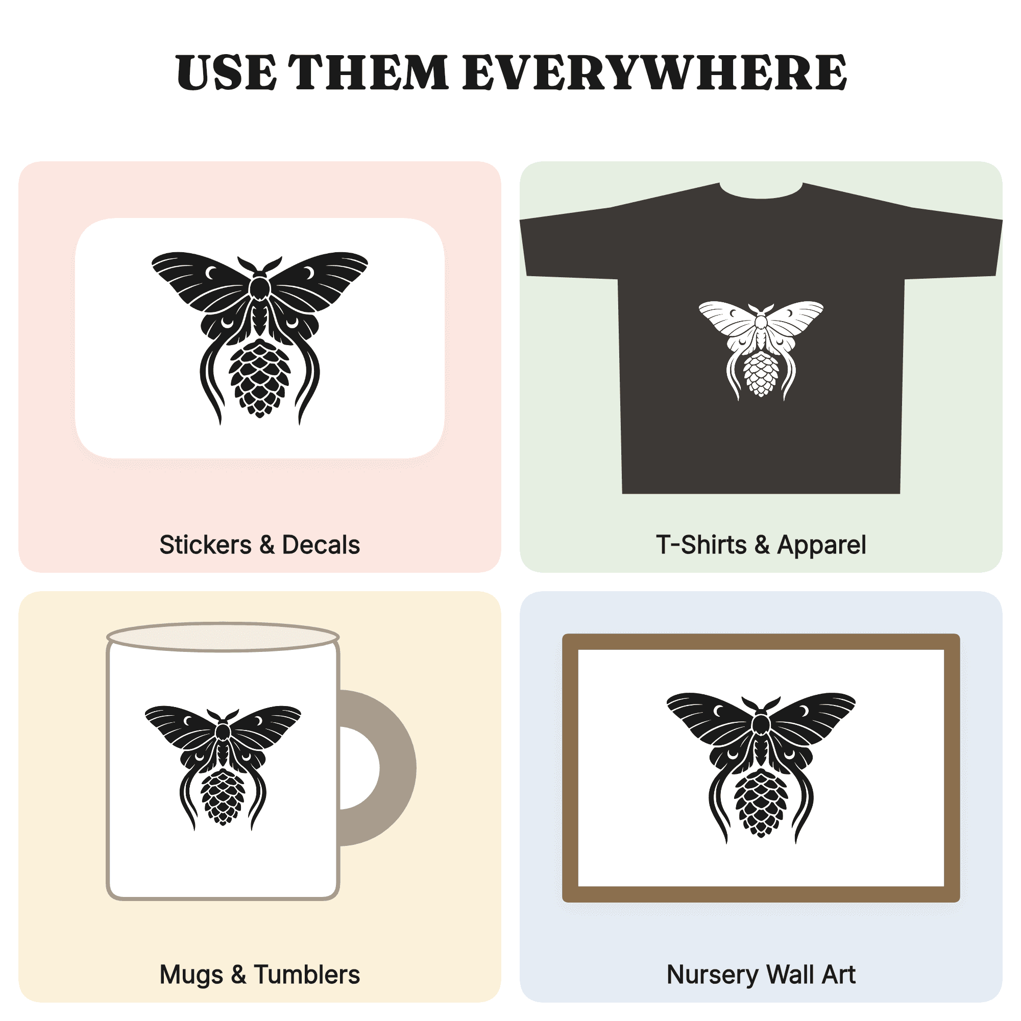 Mystical Luna Moth on Pinecone SVG PNG, Woodland Christmas Silhouette Cut File, Cottagecore Holiday, view 3