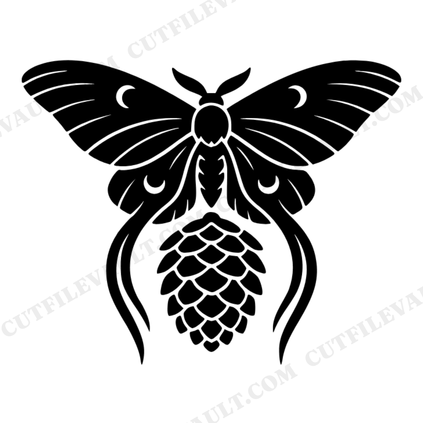 Mystical Luna Moth on Pinecone SVG PNG, Woodland Christmas Silhouette Cut File, Cottagecore Holiday, view 1
