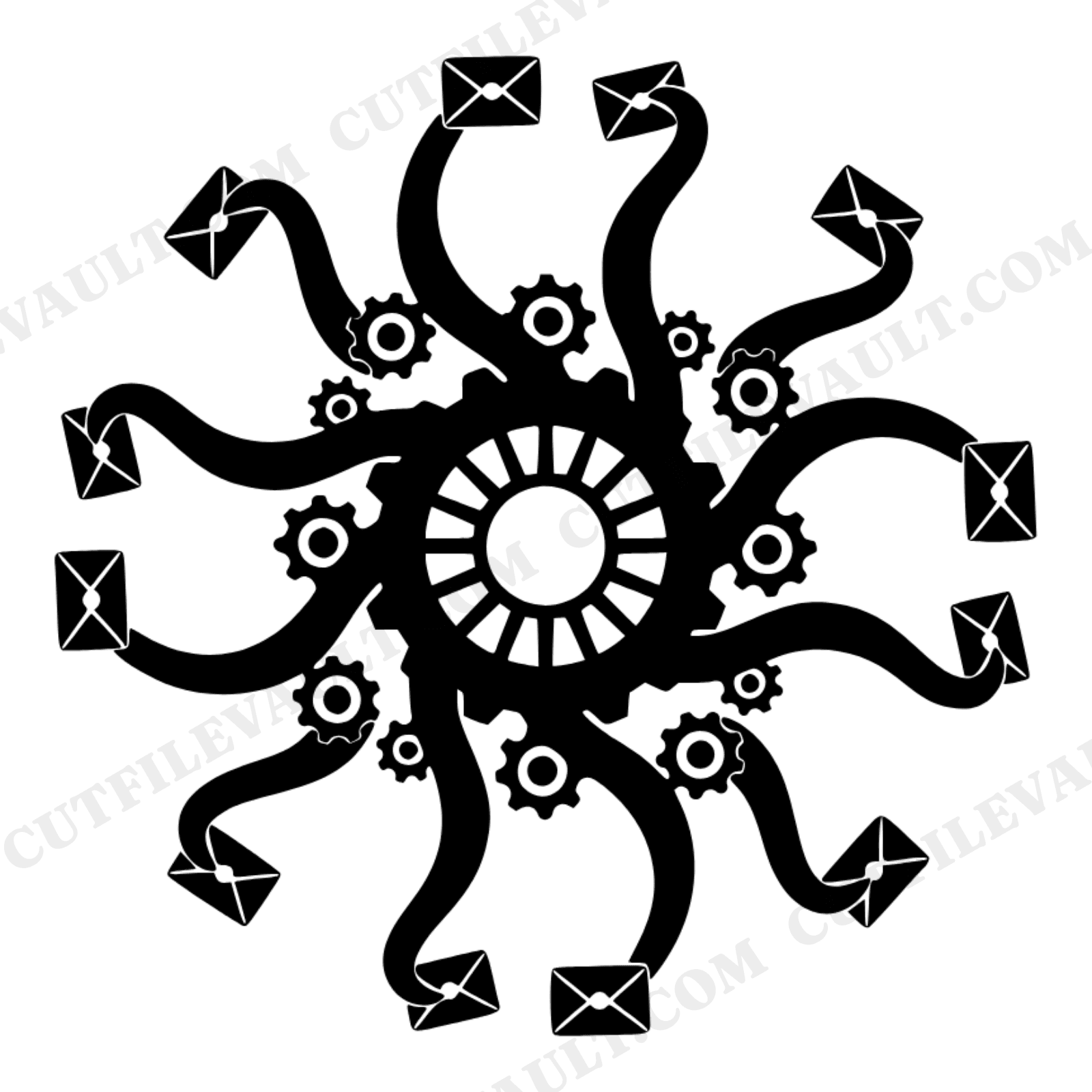 Steampunk Octopus Mandala SVG PNG, Valentine Love Letter Octopus Cut File, Romantic Gears Design, view 1