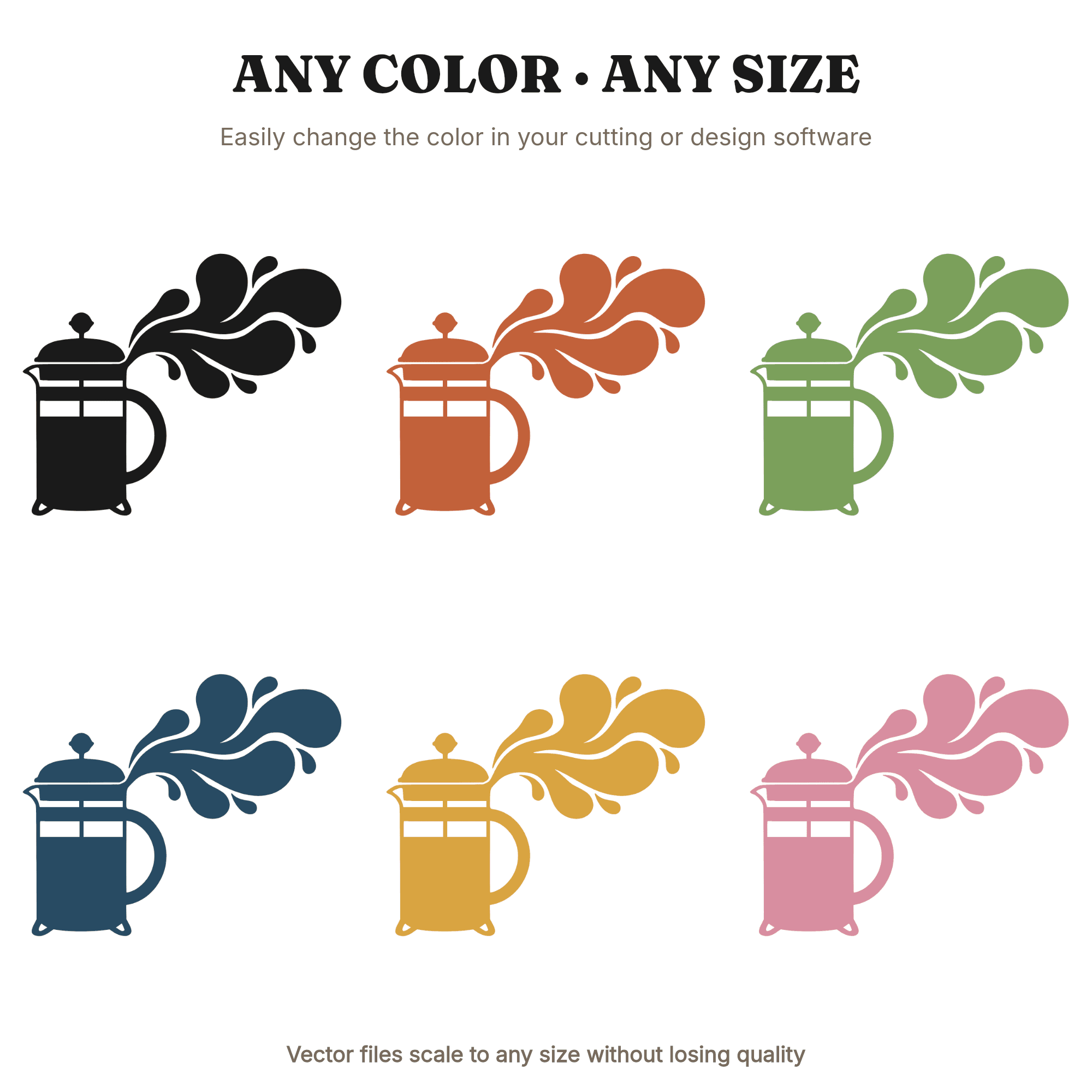 French Press Coffee SVG PNG, National Coffee Day, Steam Swirls, Coffee Bar Decor Cut File, view 2