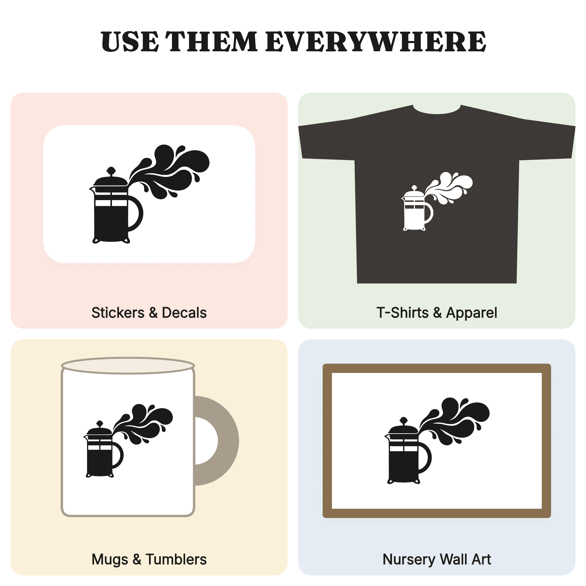 French Press Coffee SVG PNG, National Coffee Day, Steam Swirls, Coffee Bar Decor Cut File, view 3