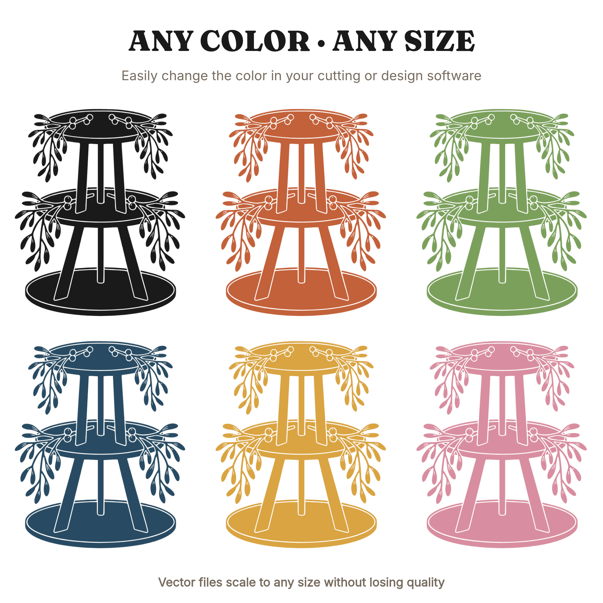 Three Tier Mistletoe Cascade Serving Stand SVG PNG, Modern Brutalist Holiday Tray Cut File, view 2