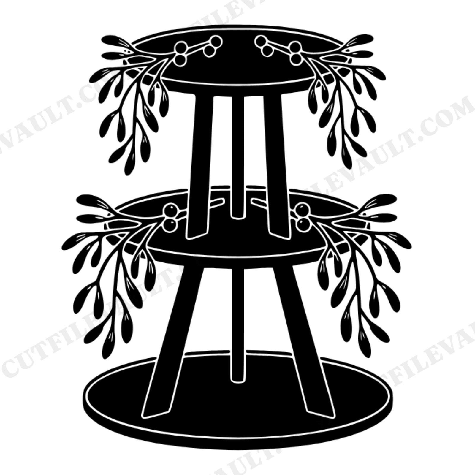 Three Tier Mistletoe Cascade Serving Stand SVG PNG, Modern Brutalist Holiday Tray Cut File, view 1