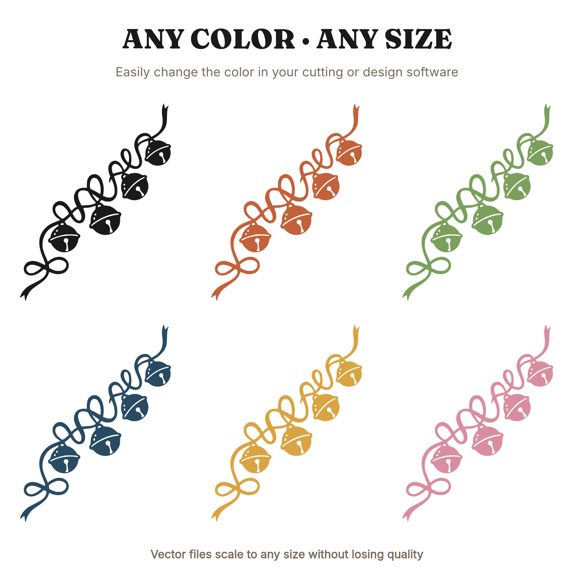 Joyful Sleigh Bells Spiral Ribbon SVG PNG Christmas Holiday Cut File Boho Organic Design, view 2