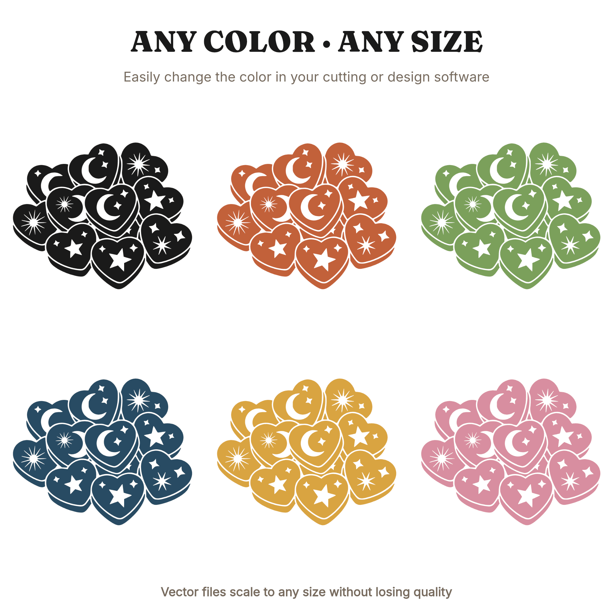 Celestial Conversation Hearts SVG PNG, Valentine's Day Candy Pile Cut File, Mystical Hearts Design, view 2