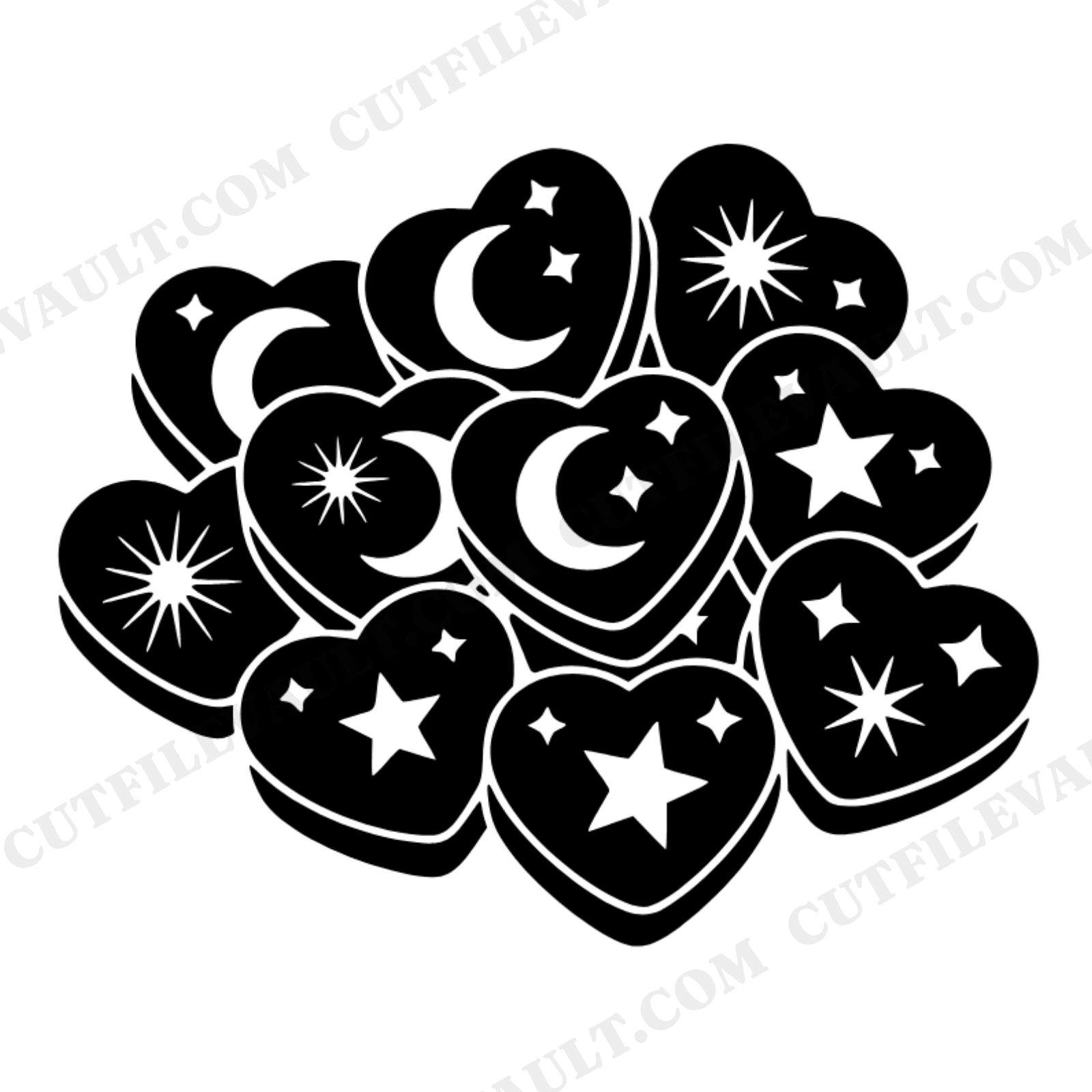Celestial Conversation Hearts SVG PNG, Valentine's Day Candy Pile Cut File, Mystical Hearts Design, view 1