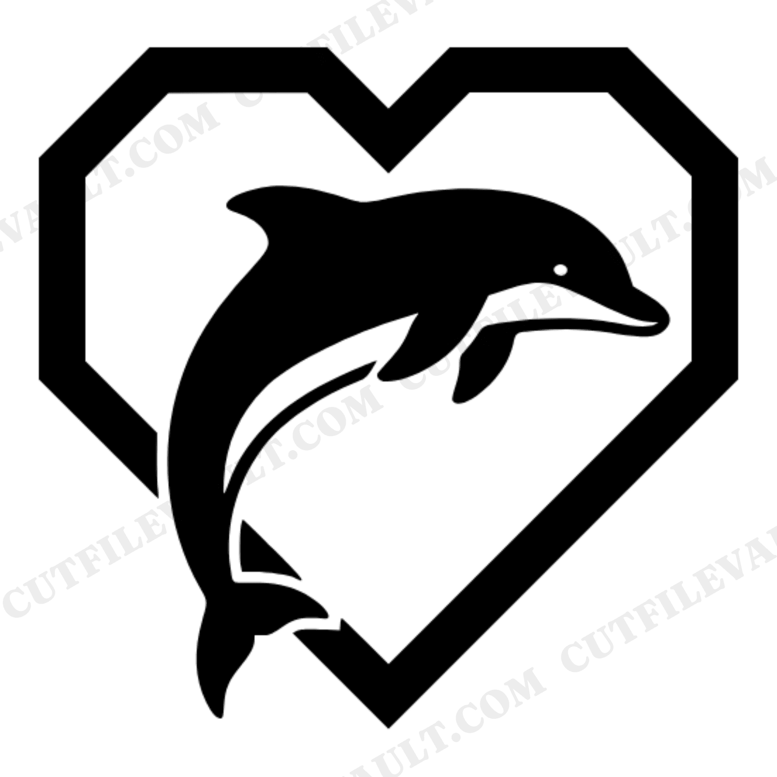 Dolphin Leaping Through Heart Hoop SVG PNG Valentine's Day Cut File Scandinavian Line Art, view 1