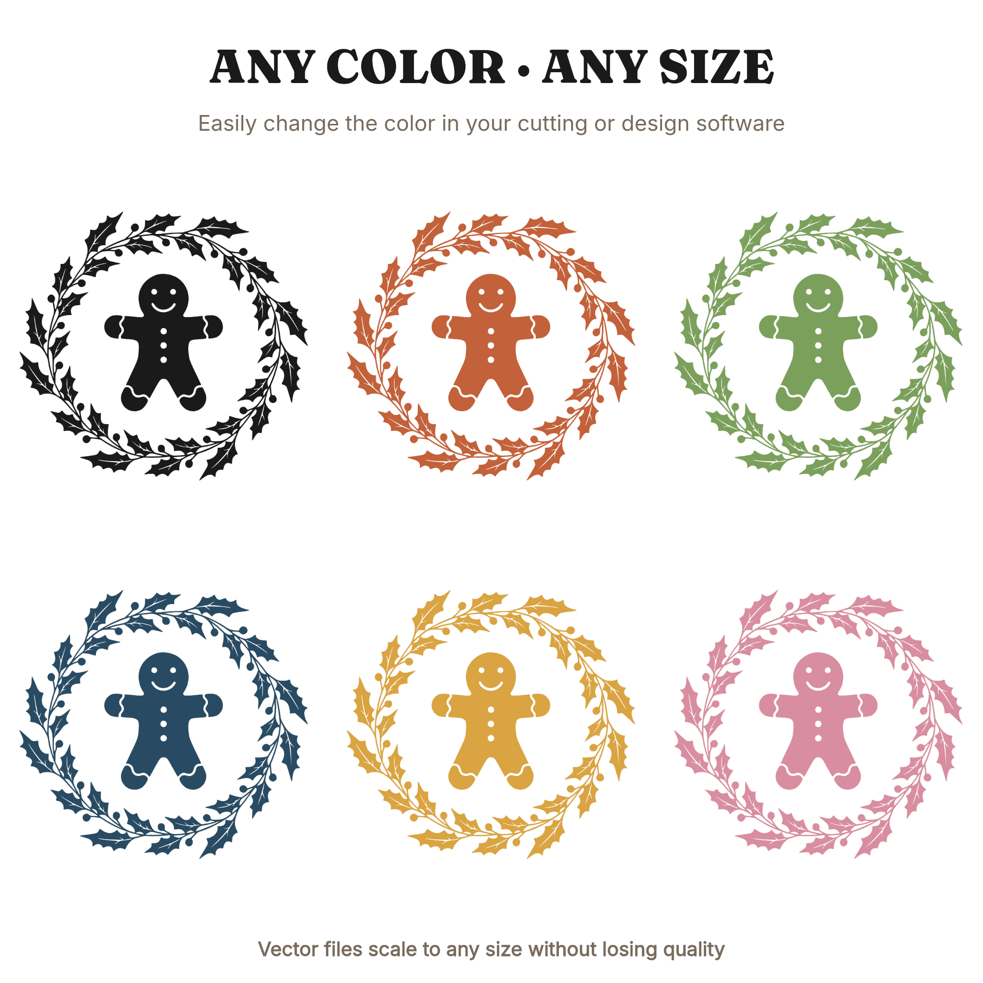 Gingerbread Man Holly Wreath SVG PNG, Christmas Cookie Cutter Badge, Boho Holiday Kitchen Decor, view 2