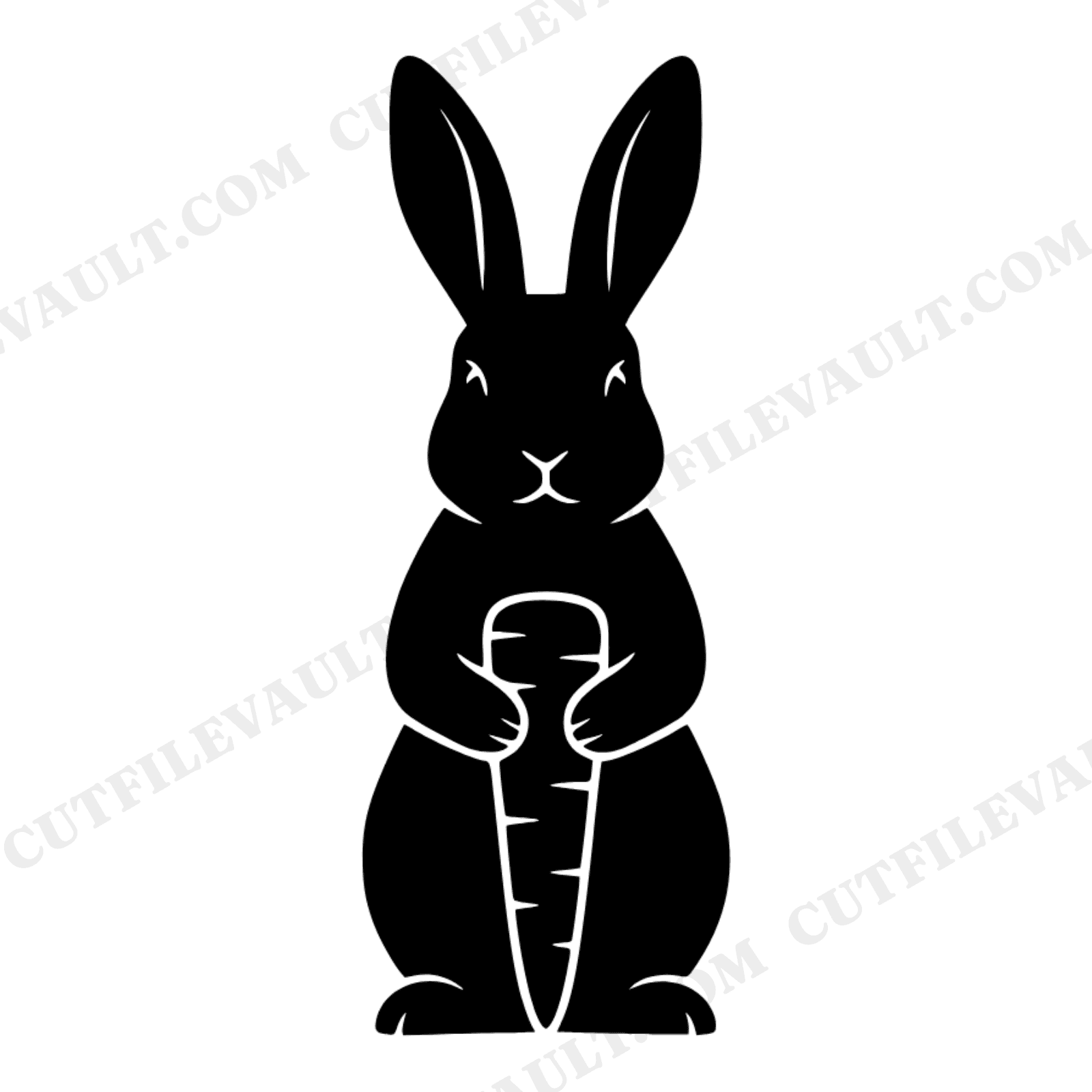 Upright Rabbit with Carrot SVG PNG, Scandinavian Harvest Bunny Silhouette Cut File for Cricut, view 1