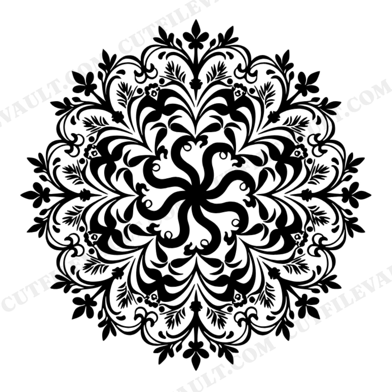 Graceful Cat Tail Mandala Medallion SVG PNG, Vintage Botanical Feline Cut File for Crafts, view 1