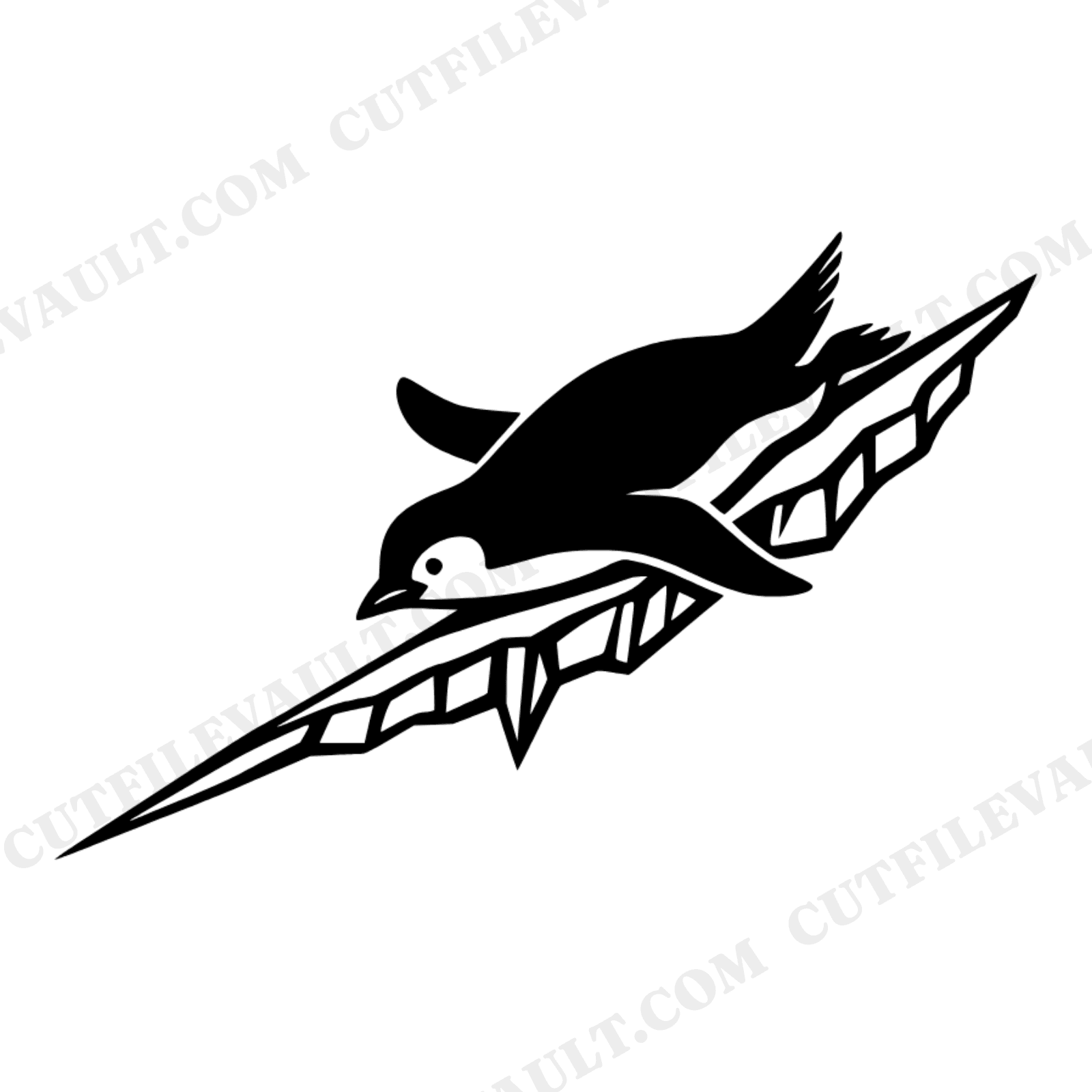 Art Deco Penguin Sliding on Icicle SVG PNG, Geometric Winter Penguin Cut File, Holiday Craft SVG, view 1