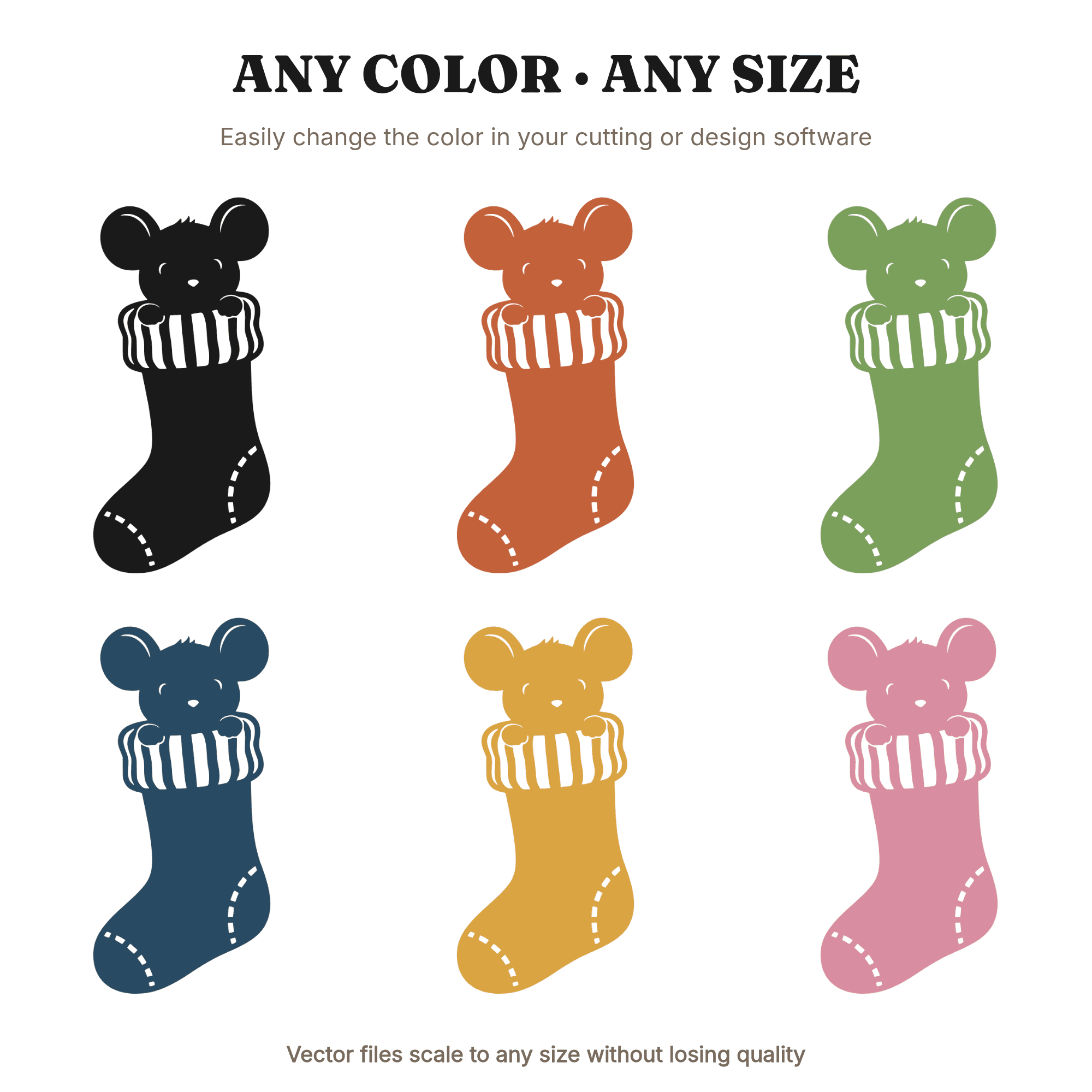 Christmas Mouse Peeking from Stocking SVG PNG, Retro 70s Wave Holiday Cut File, Vintage Knit Design, view 2