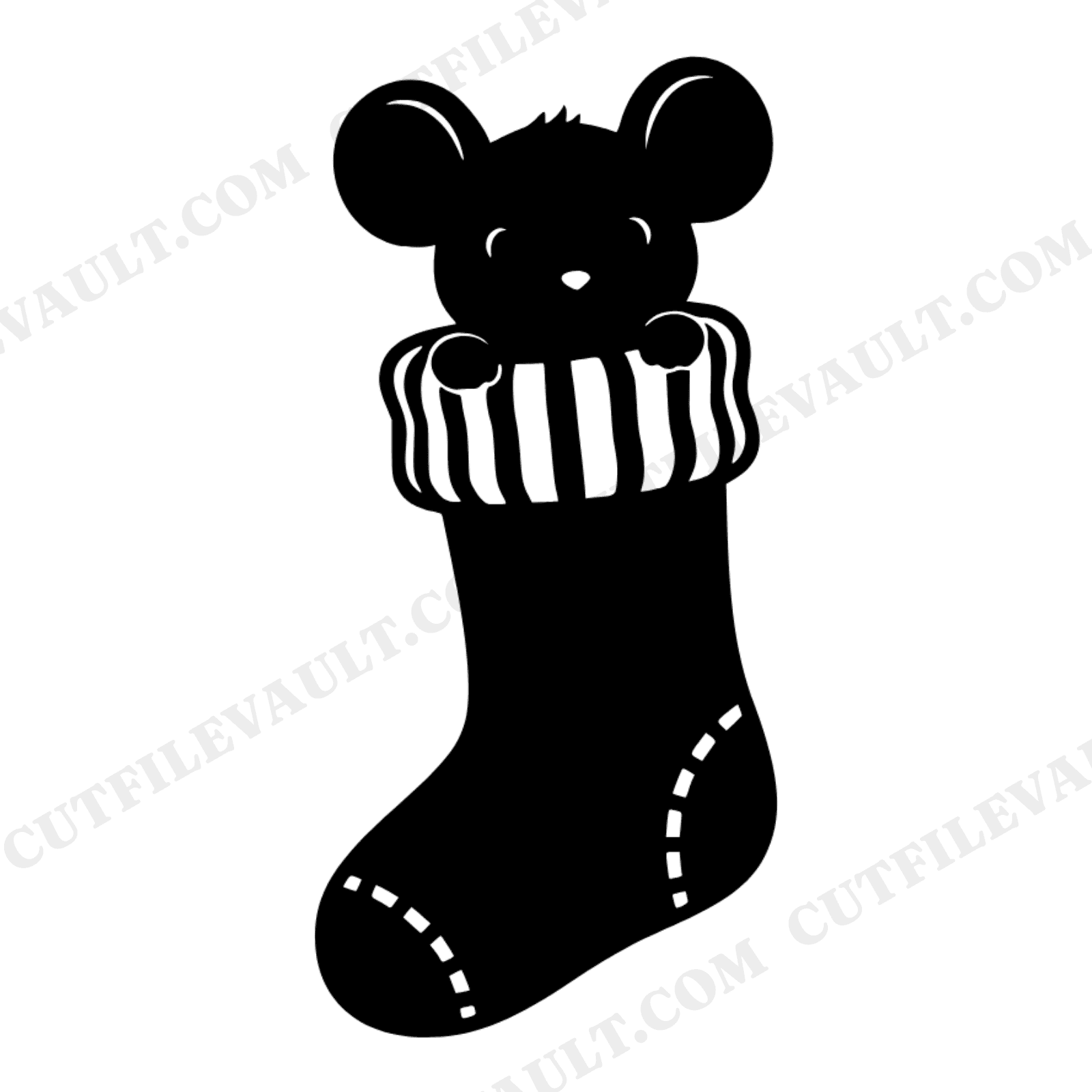 Christmas Mouse Peeking from Stocking SVG PNG, Retro 70s Wave Holiday Cut File, Vintage Knit Design, view 1