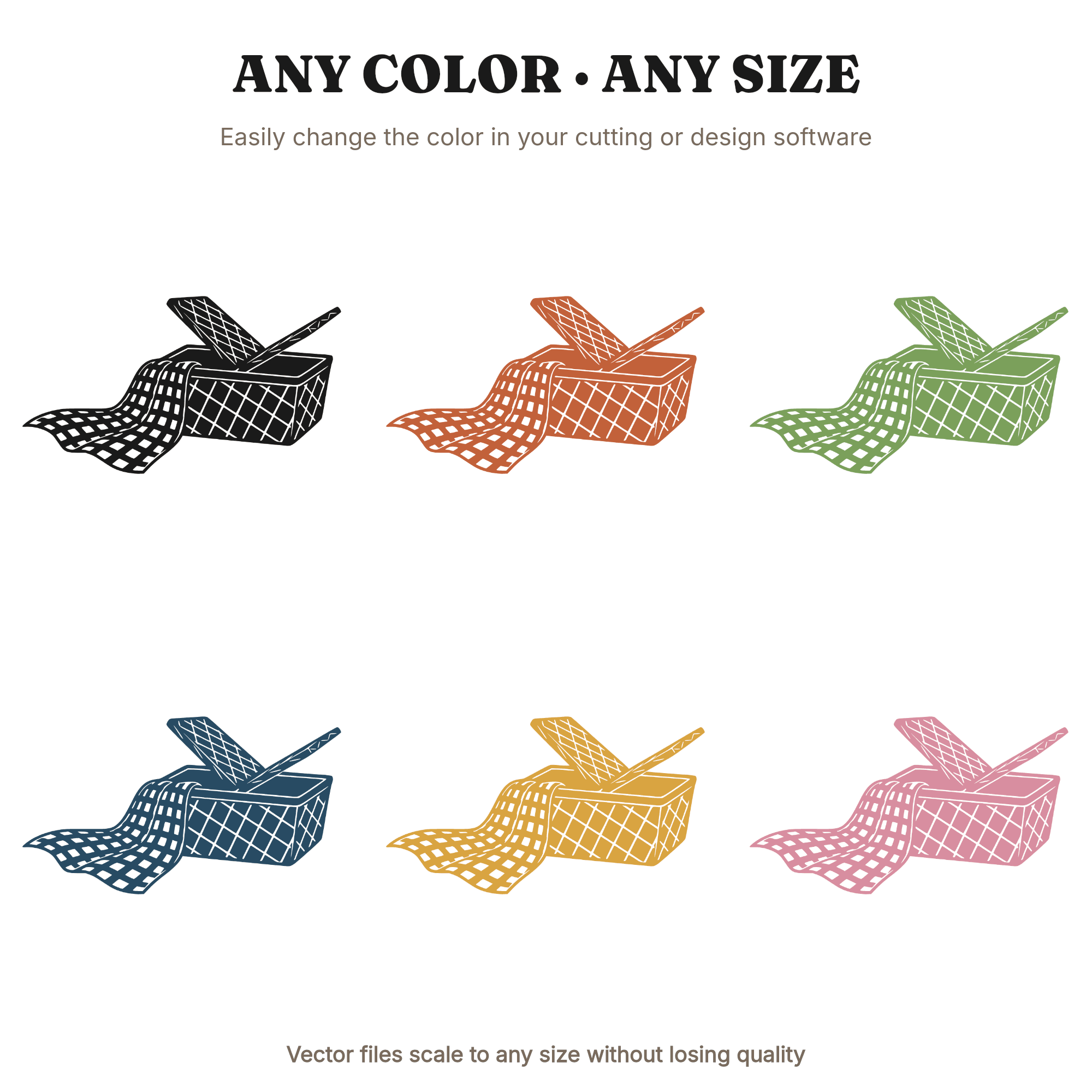 Tilted Picnic Basket SVG PNG, Wicker Basket with Gingham Blanket Cut File, Labor Day Picnic SVG, view 2