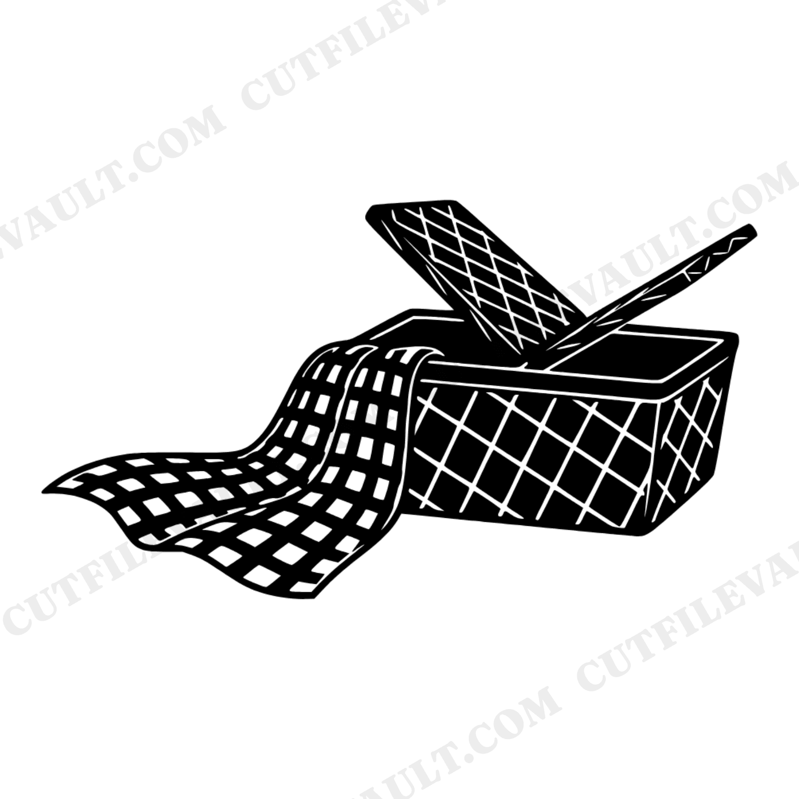 Tilted Picnic Basket SVG PNG, Wicker Basket with Gingham Blanket Cut File, Labor Day Picnic SVG, view 1