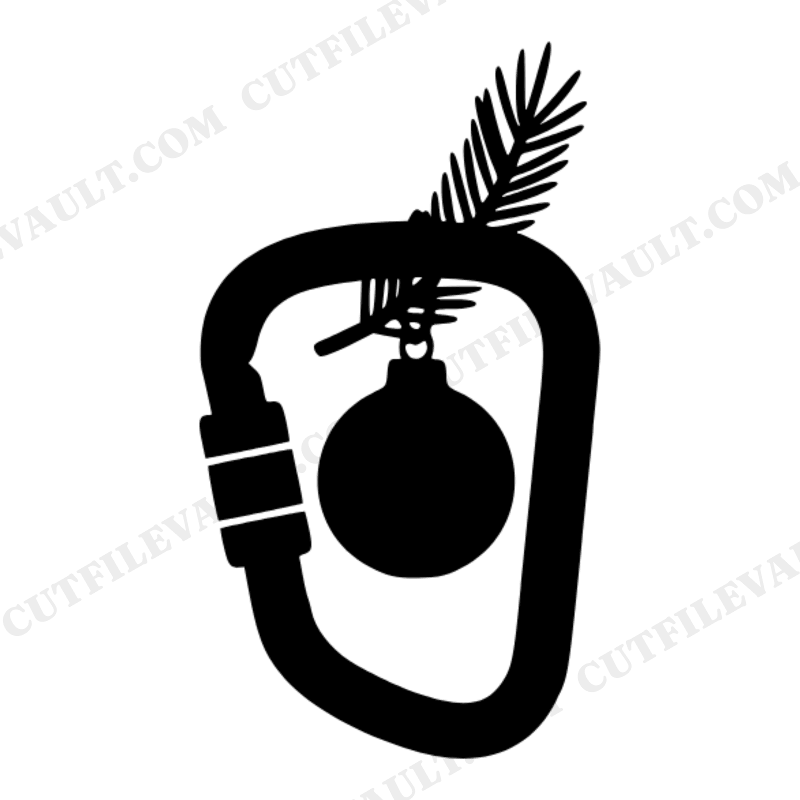 Alpine Carabiner Ornament SVG PNG, Climbing Christmas Silhouette, Mountain Holiday Cut File, view 1