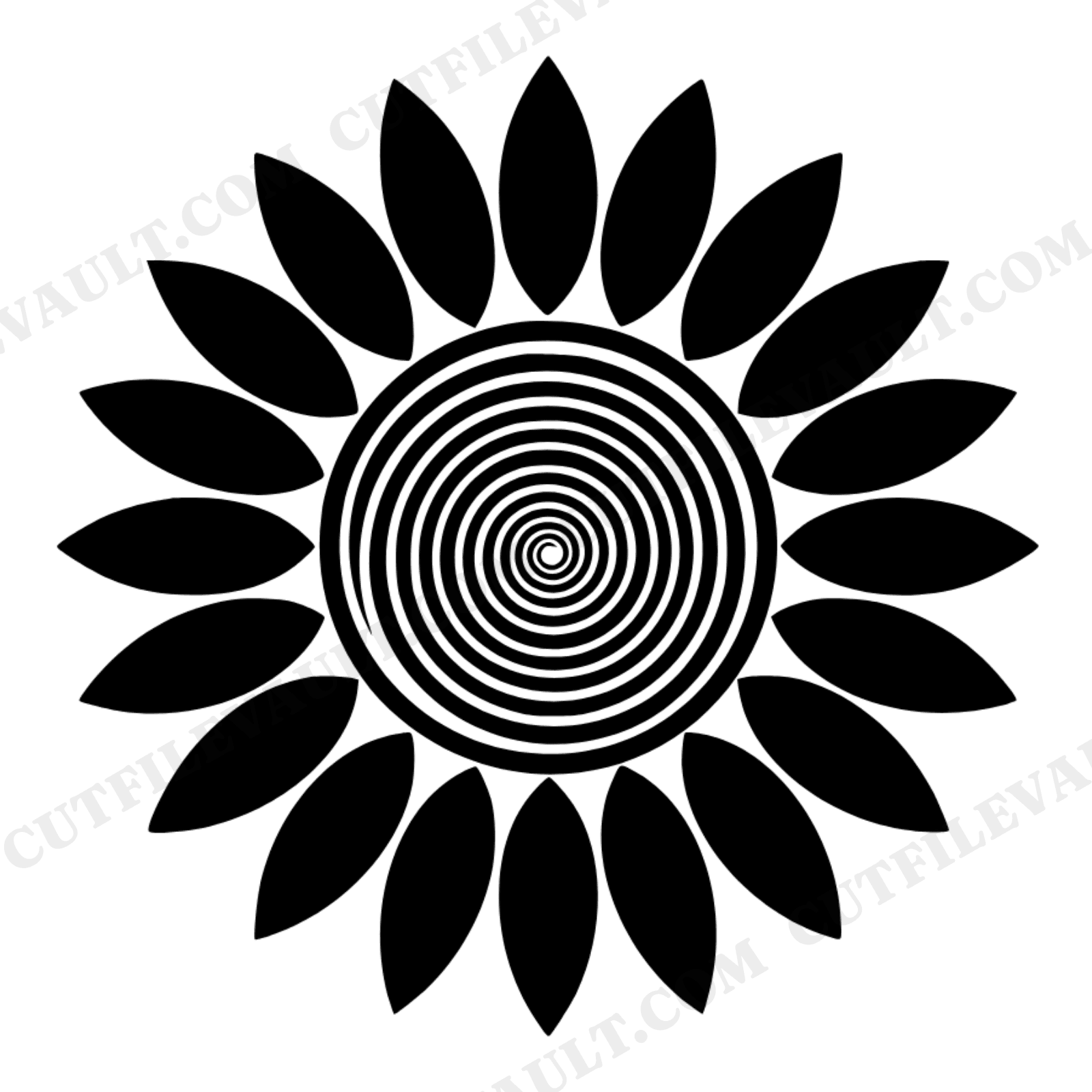 Mid Century Sunflower SVG, Overhead Sunflower PNG, Geometric Spiral Flower Cut File for Cricut, view 1