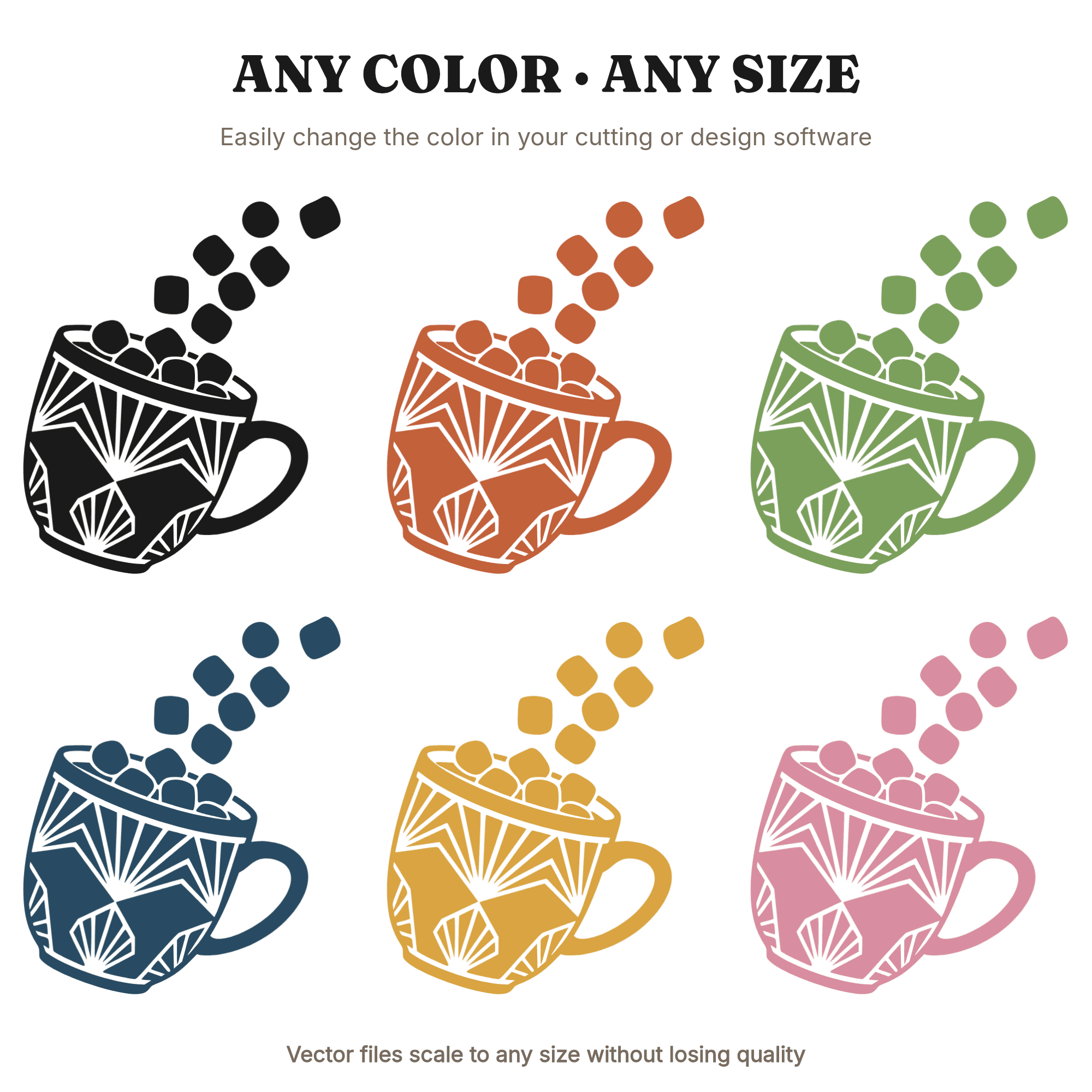 Art Deco Christmas Cocoa Mug SVG PNG, Tumbling Marshmallows Cut File, Vintage Holiday Design, view 2