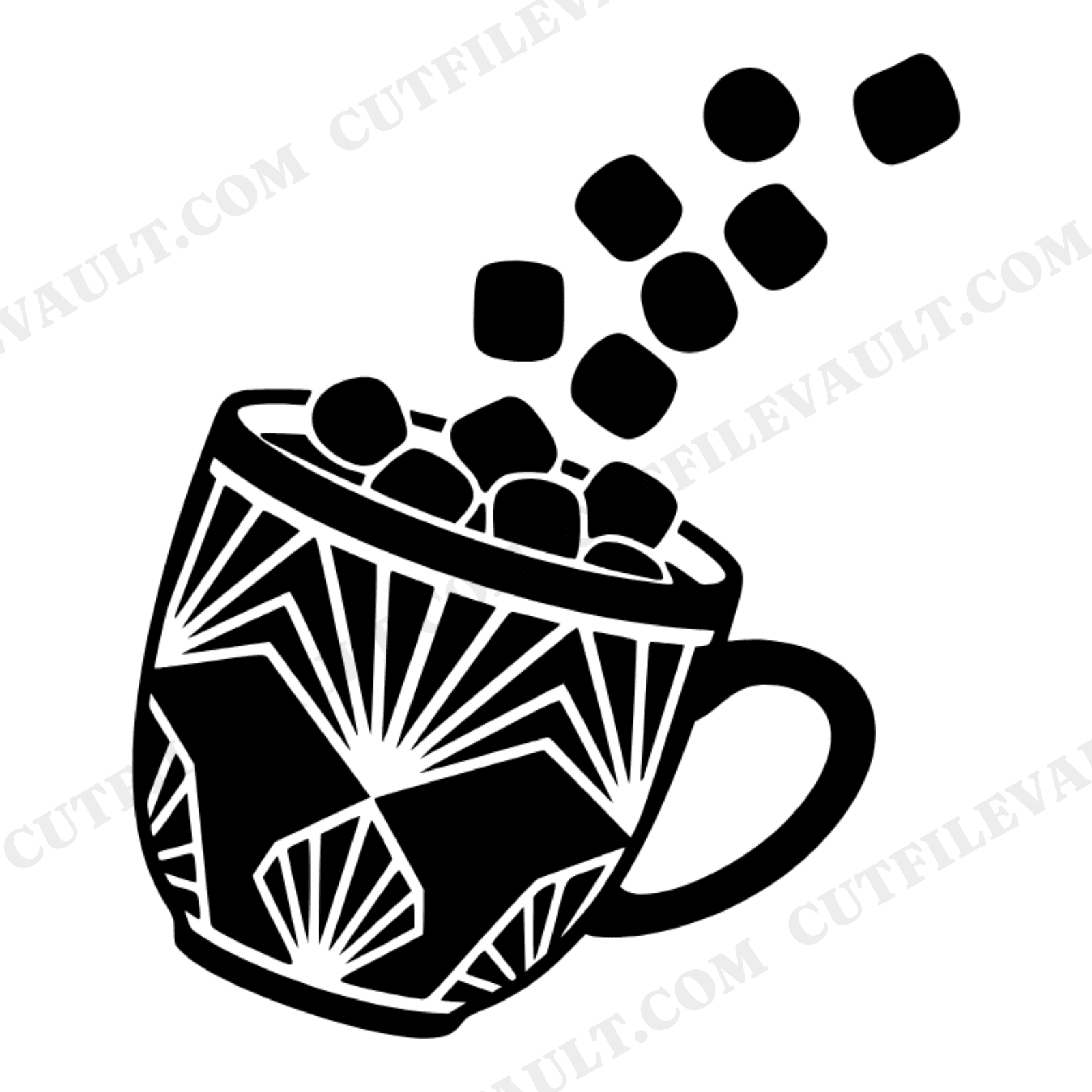 Art Deco Christmas Cocoa Mug SVG PNG, Tumbling Marshmallows Cut File, Vintage Holiday Design, view 1